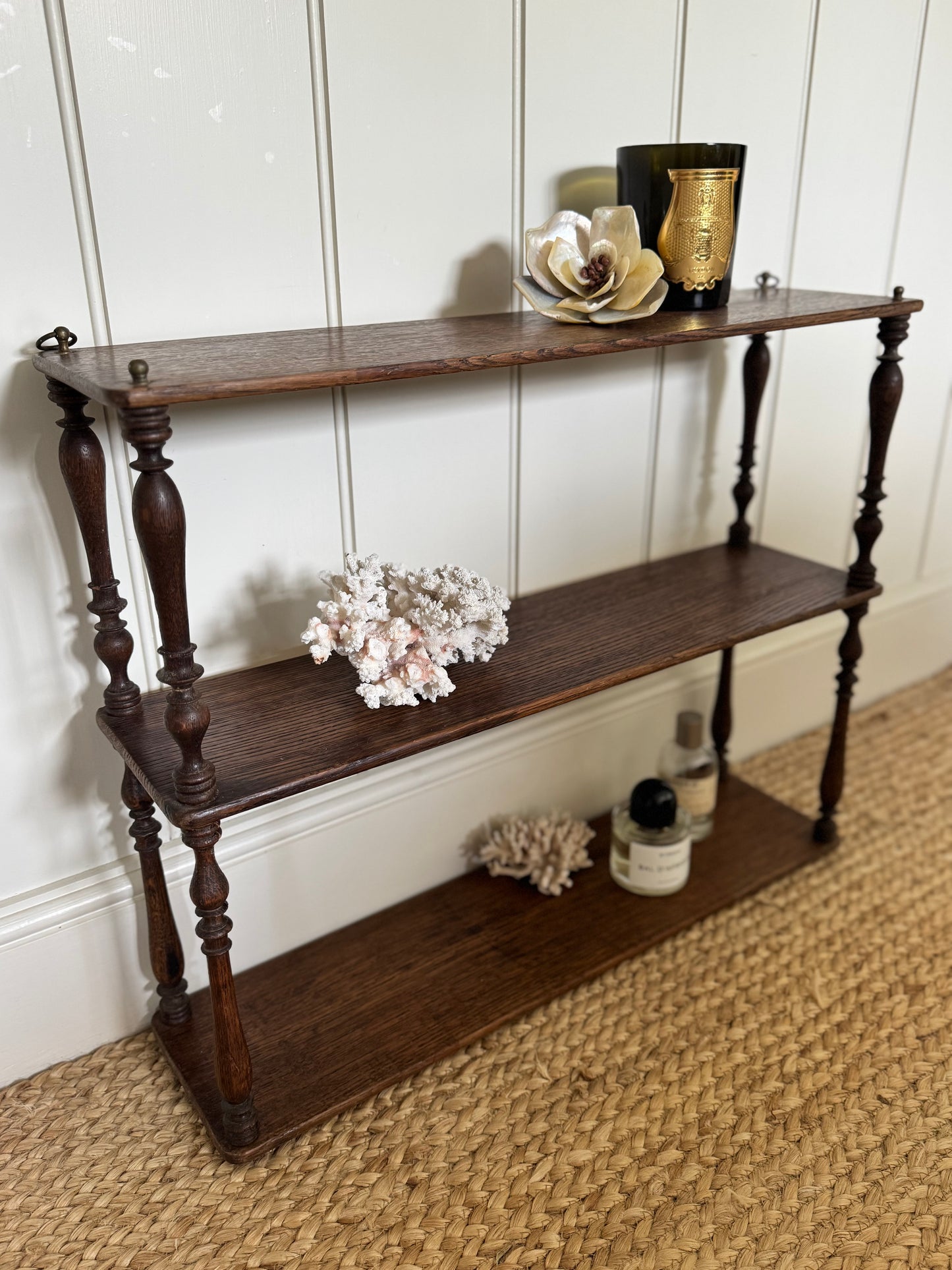 Antique French Oak Spindle Hanging Shelves