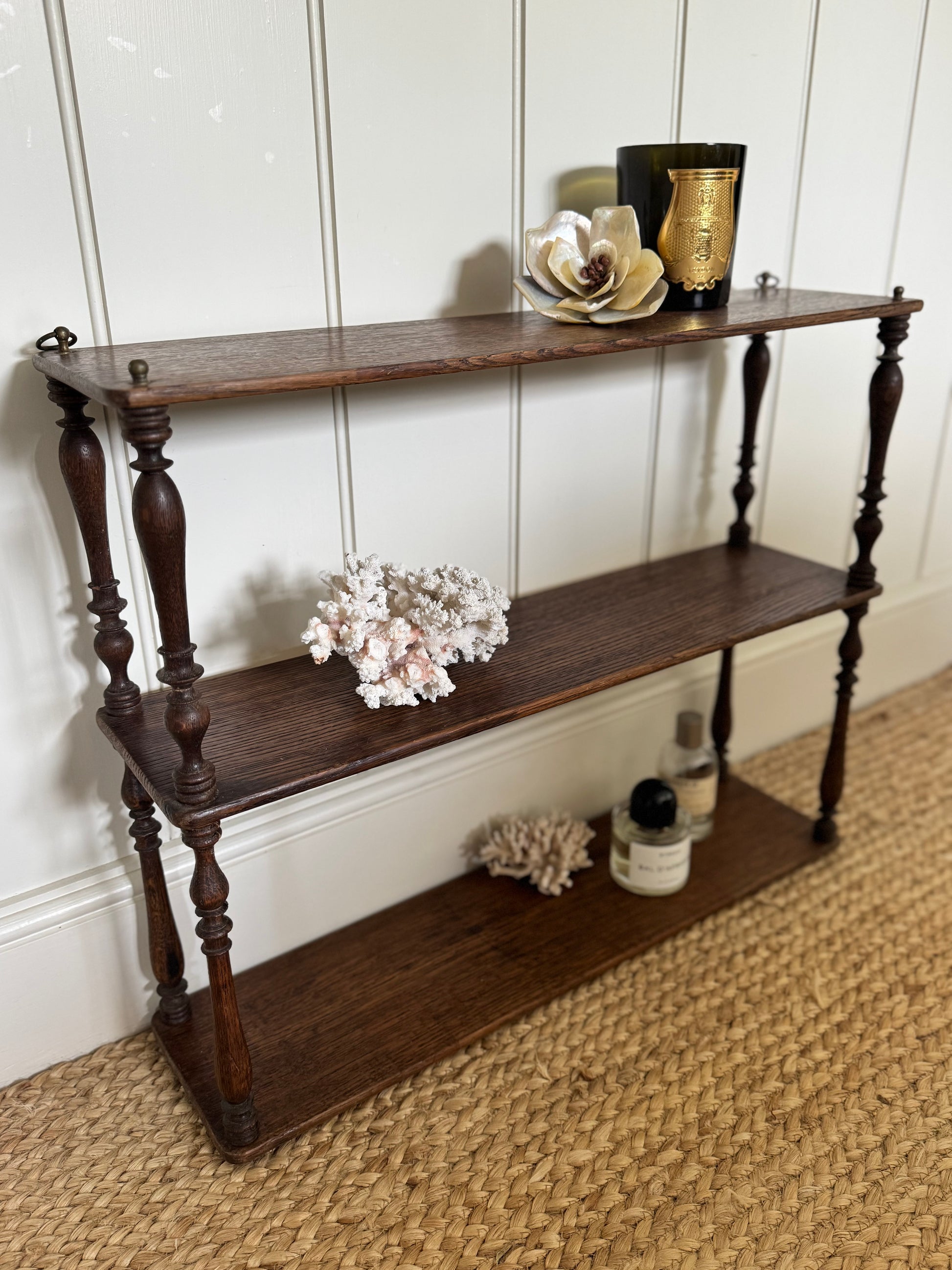 Antique French Oak Spindle Hanging Shelves