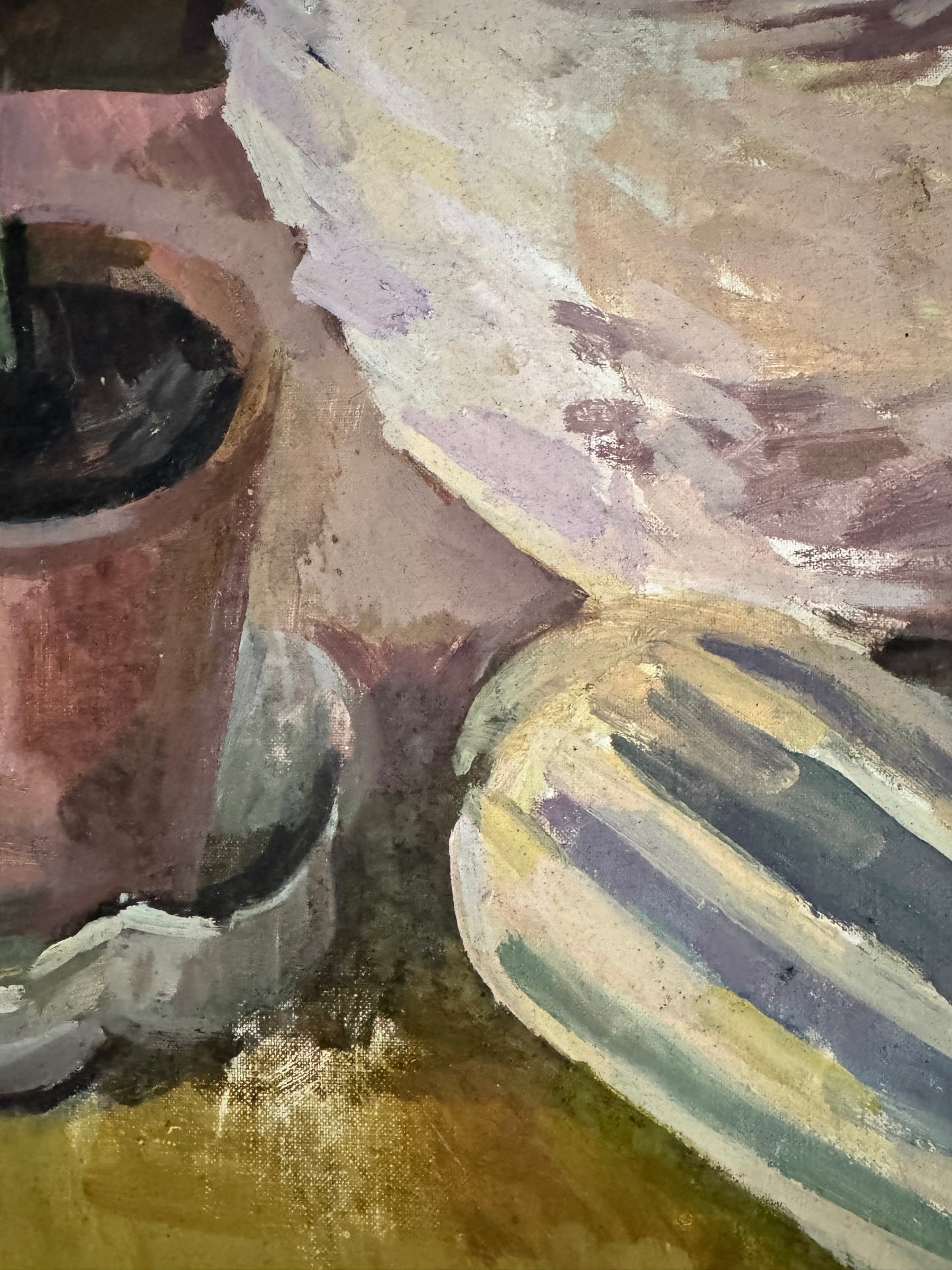 Large Mid Century Oil On Canvas Still Life With A Geranium