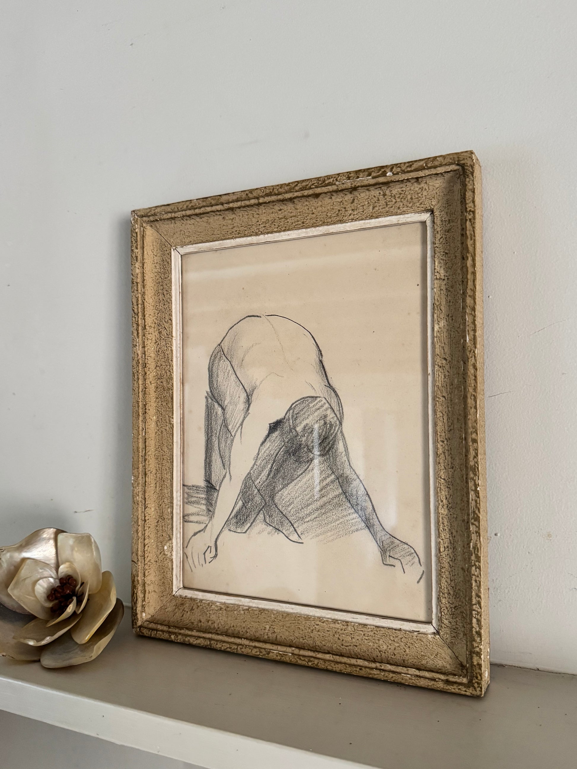 Nude Pencil Study  In Vintage French Frame