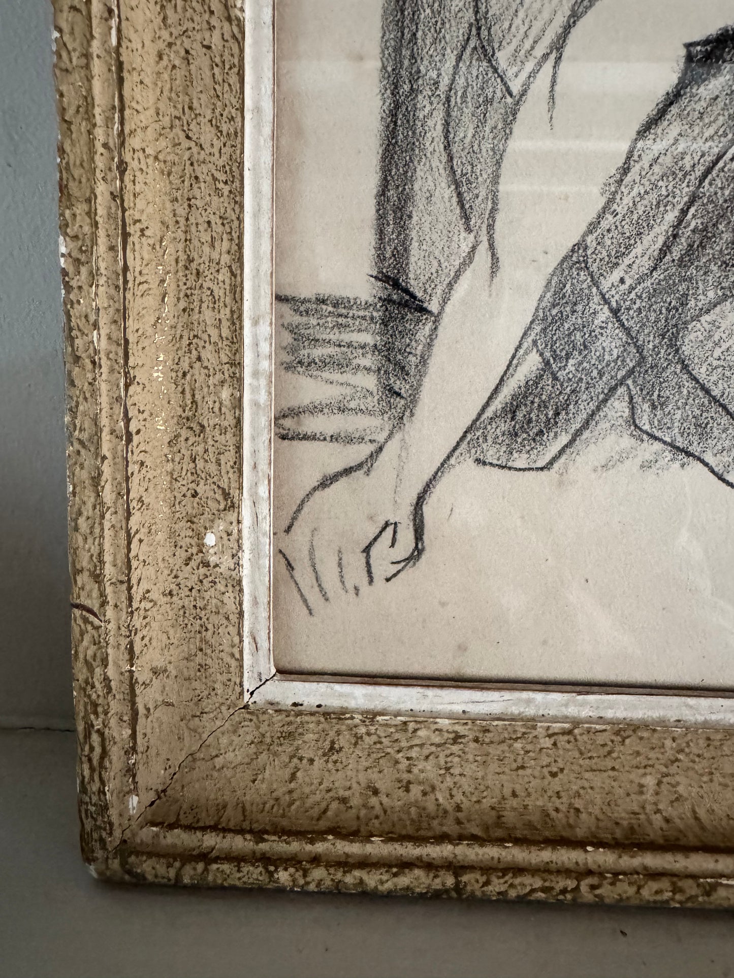 Nude Pencil Study  In Vintage French Frame