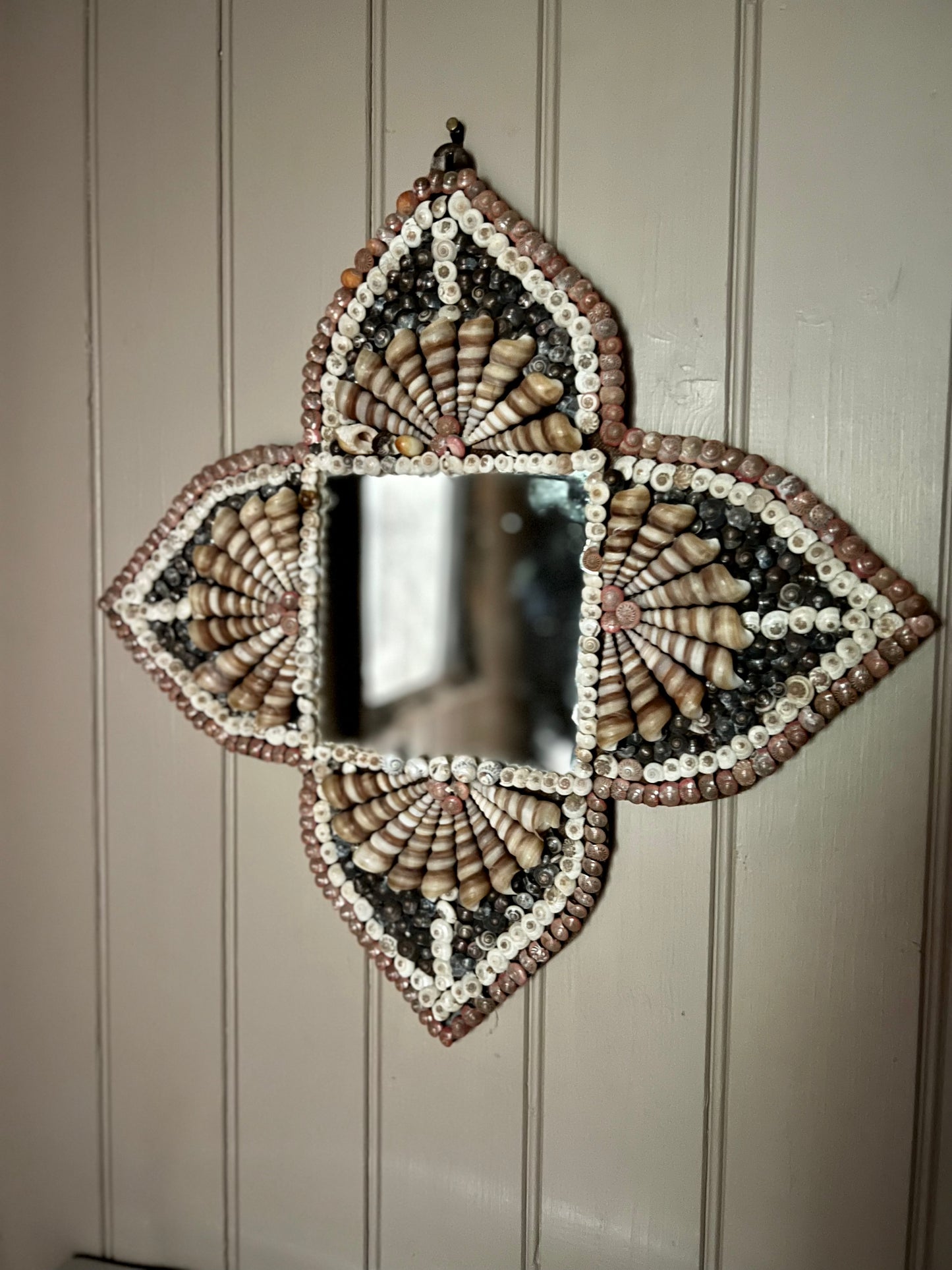 Stunning Vintage Folk Art Shell Work Mirror