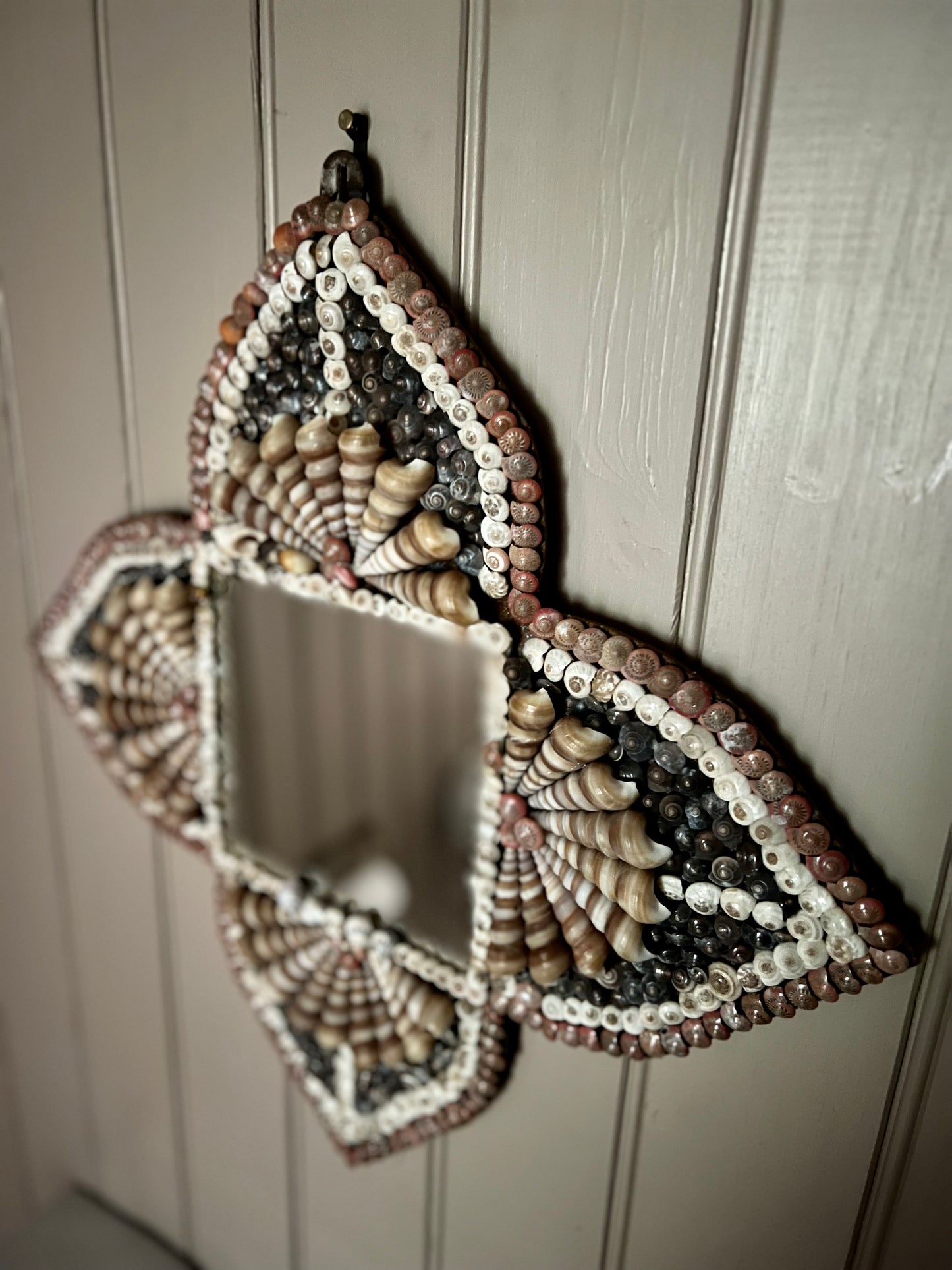 Stunning Vintage Folk Art Shell Work Mirror