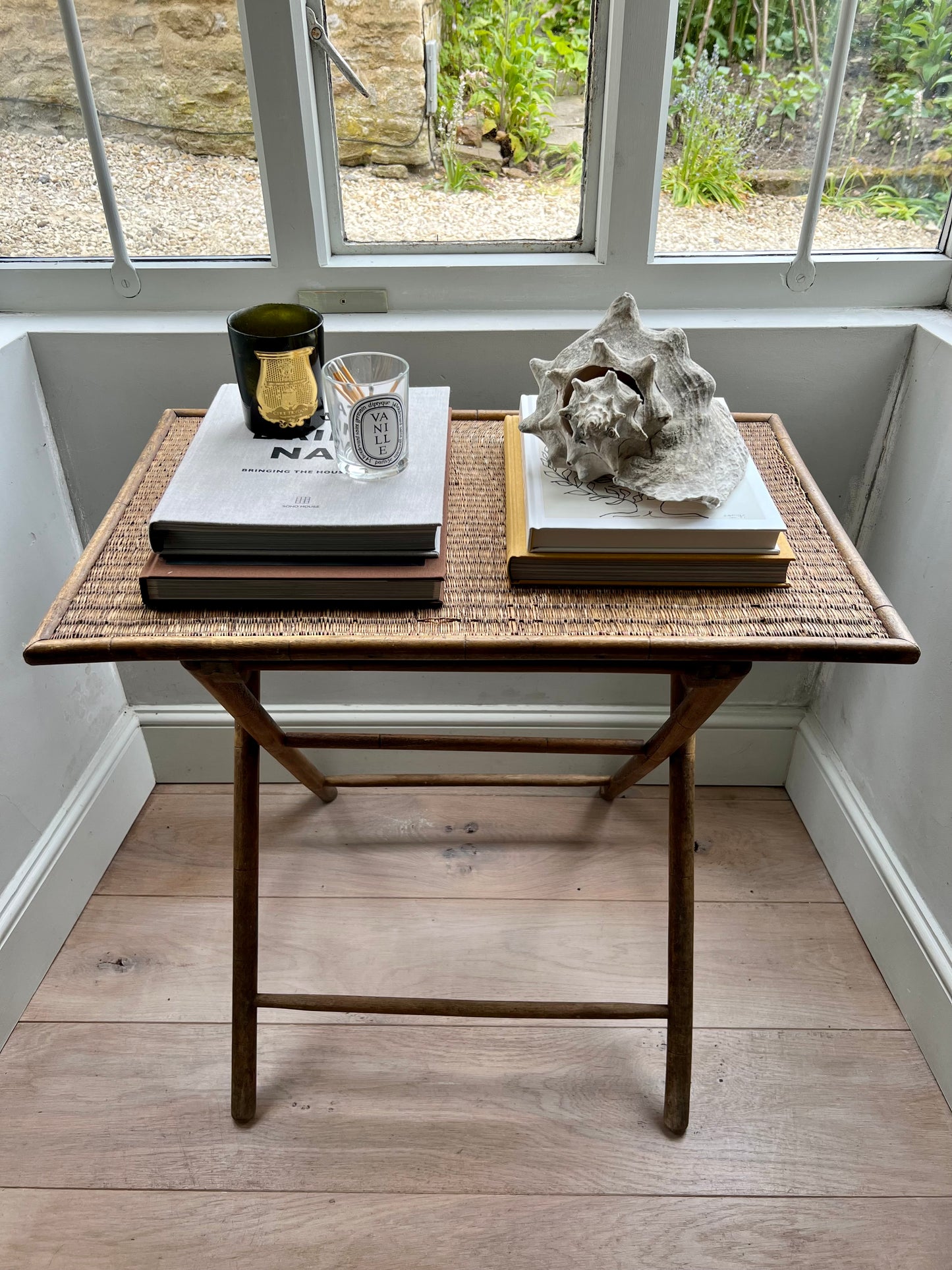 Antique French Faux Bamboo & Ratten Folding Table