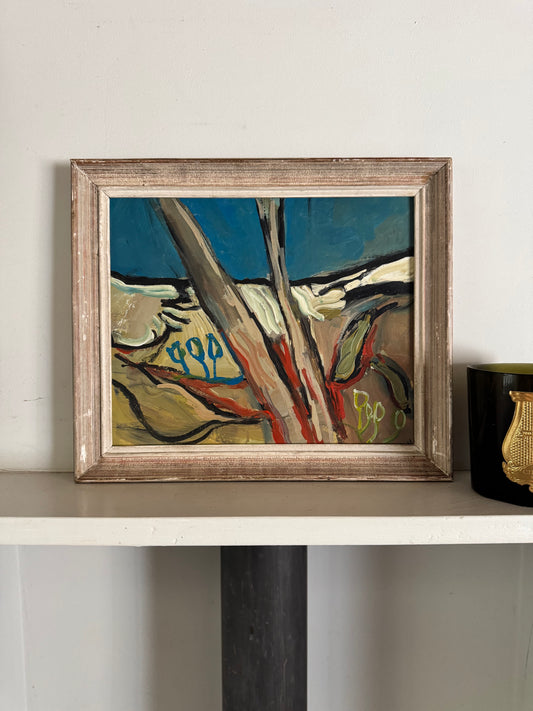 Vintage French Mid Century 'Heavy Skies' Oil On Board