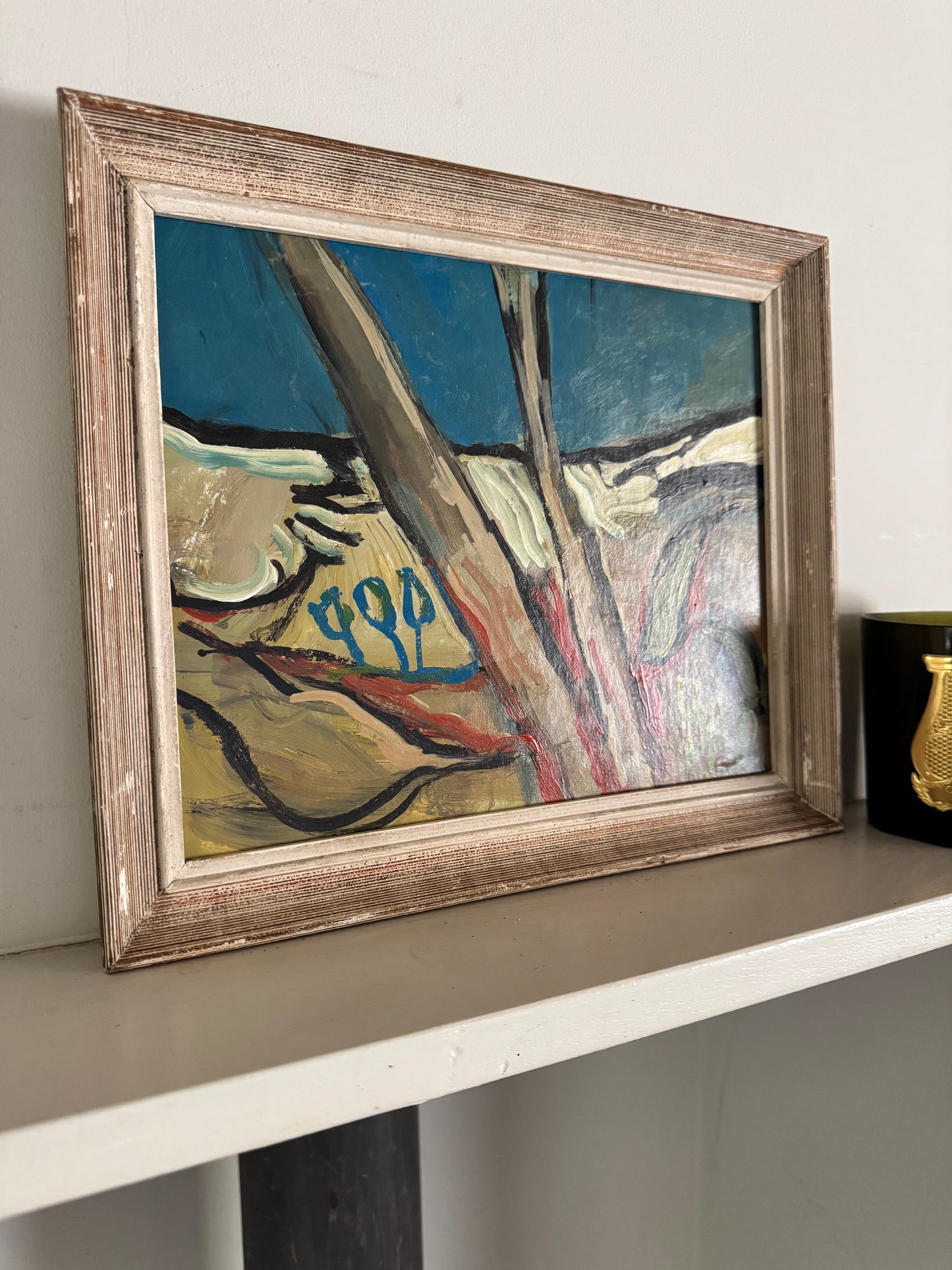 Vintage French Mid Century 'Heavy Skies' Oil On Board