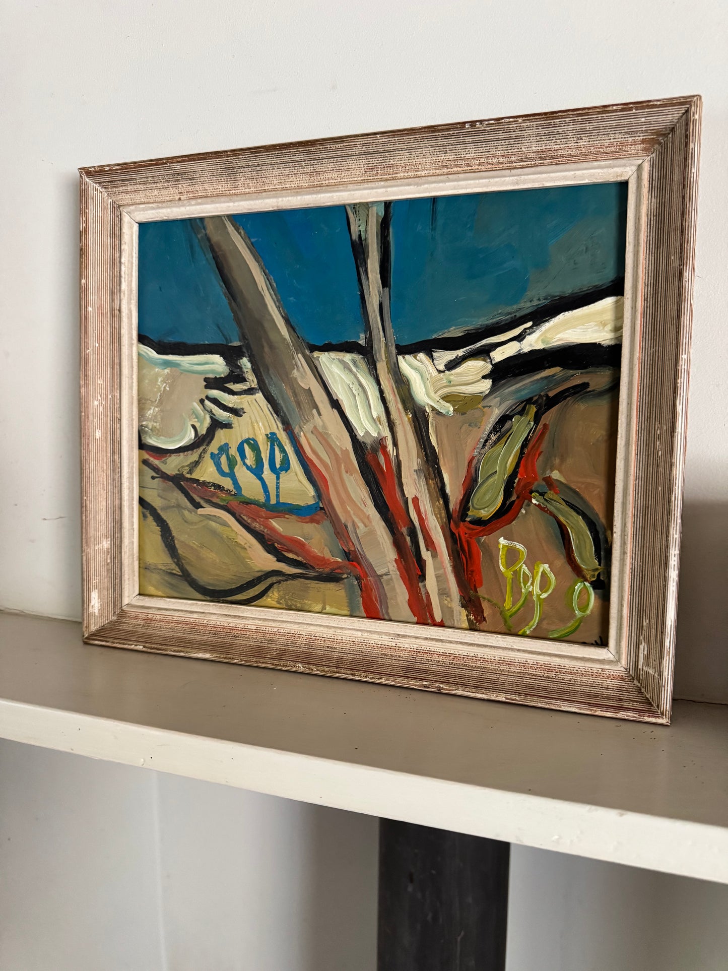 Vintage French Mid Century 'Heavy Skies' Oil On Board