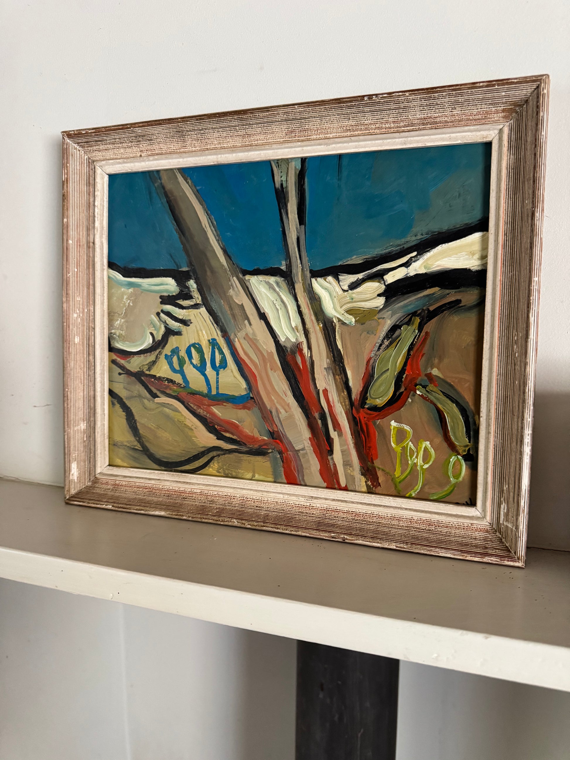 Vintage French Mid Century 'Heavy Skies' Oil On Board