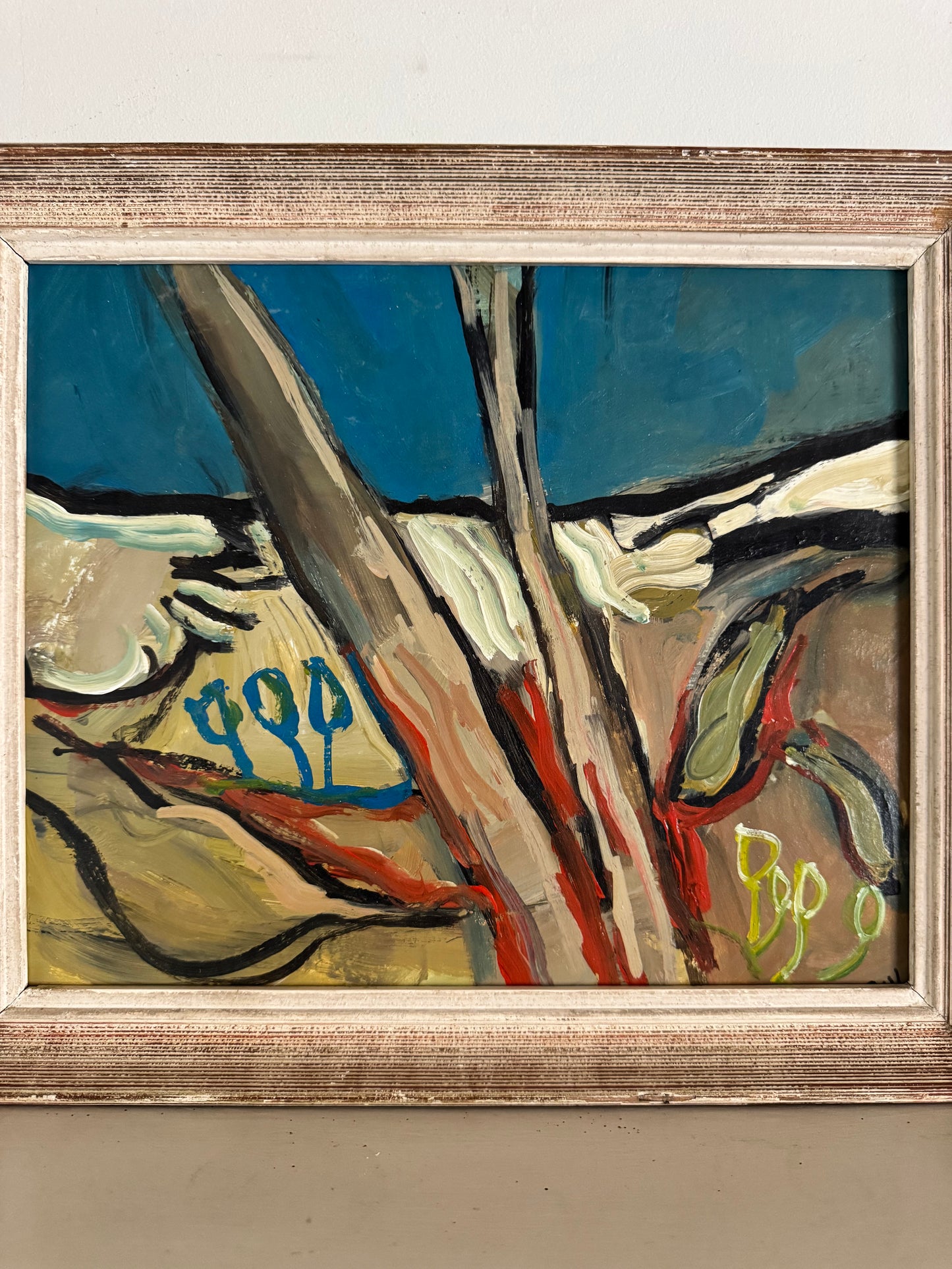 Vintage French Mid Century 'Heavy Skies' Oil On Board