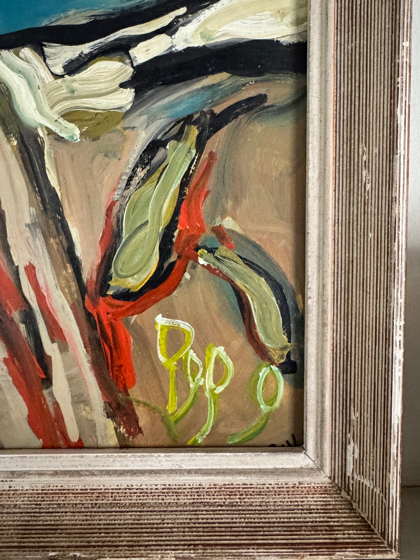 Vintage French Mid Century 'Heavy Skies' Oil On Board