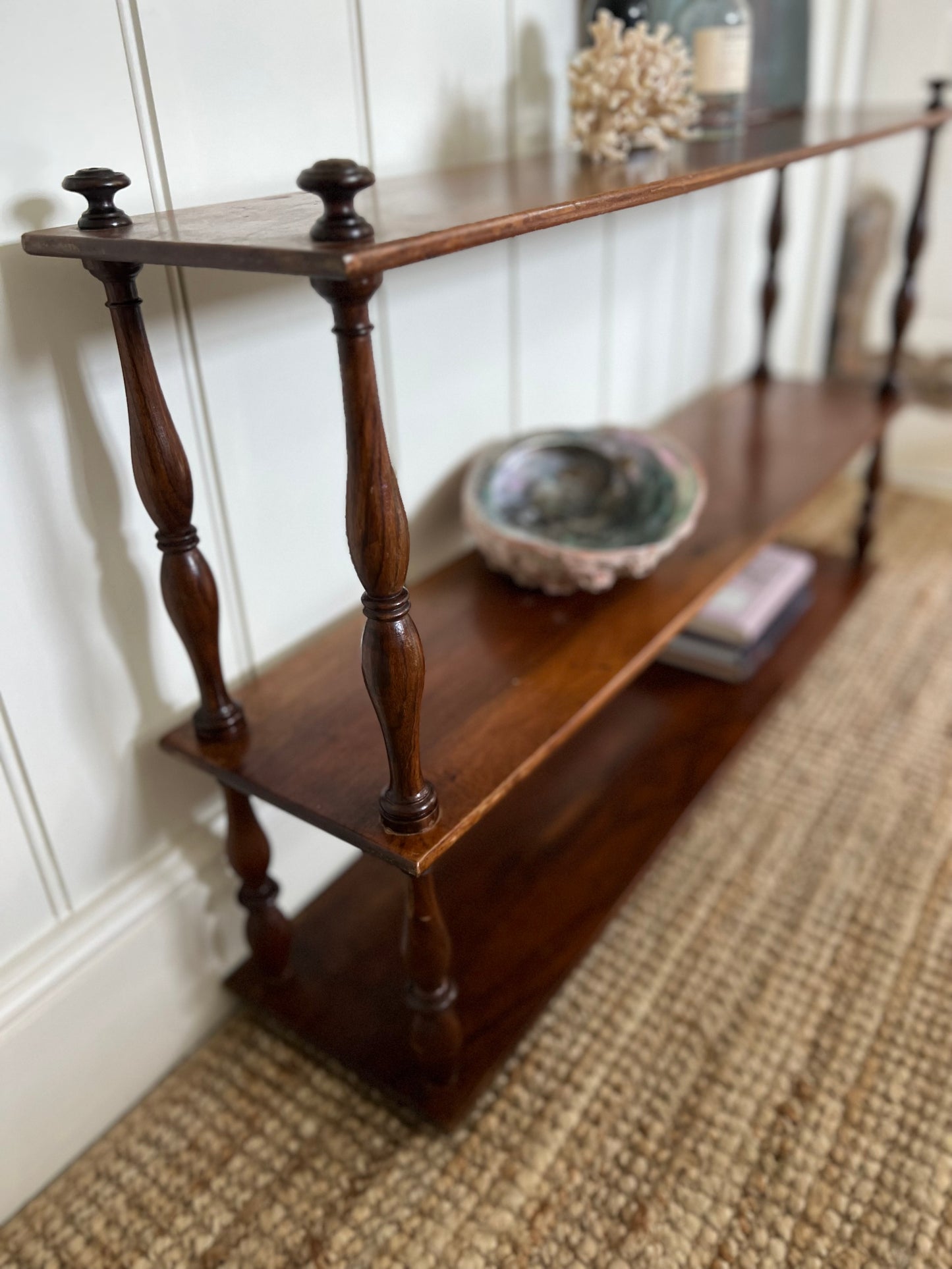 Antique French Mahogany Spindle Shelves