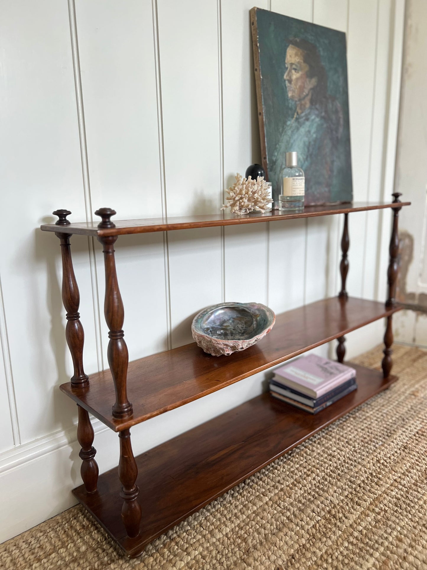 Antique French Mahogany Spindle Shelves