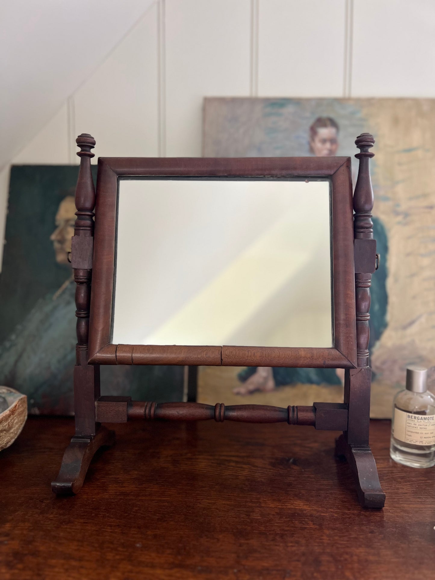 Antique Wooden Swing Table Mirror