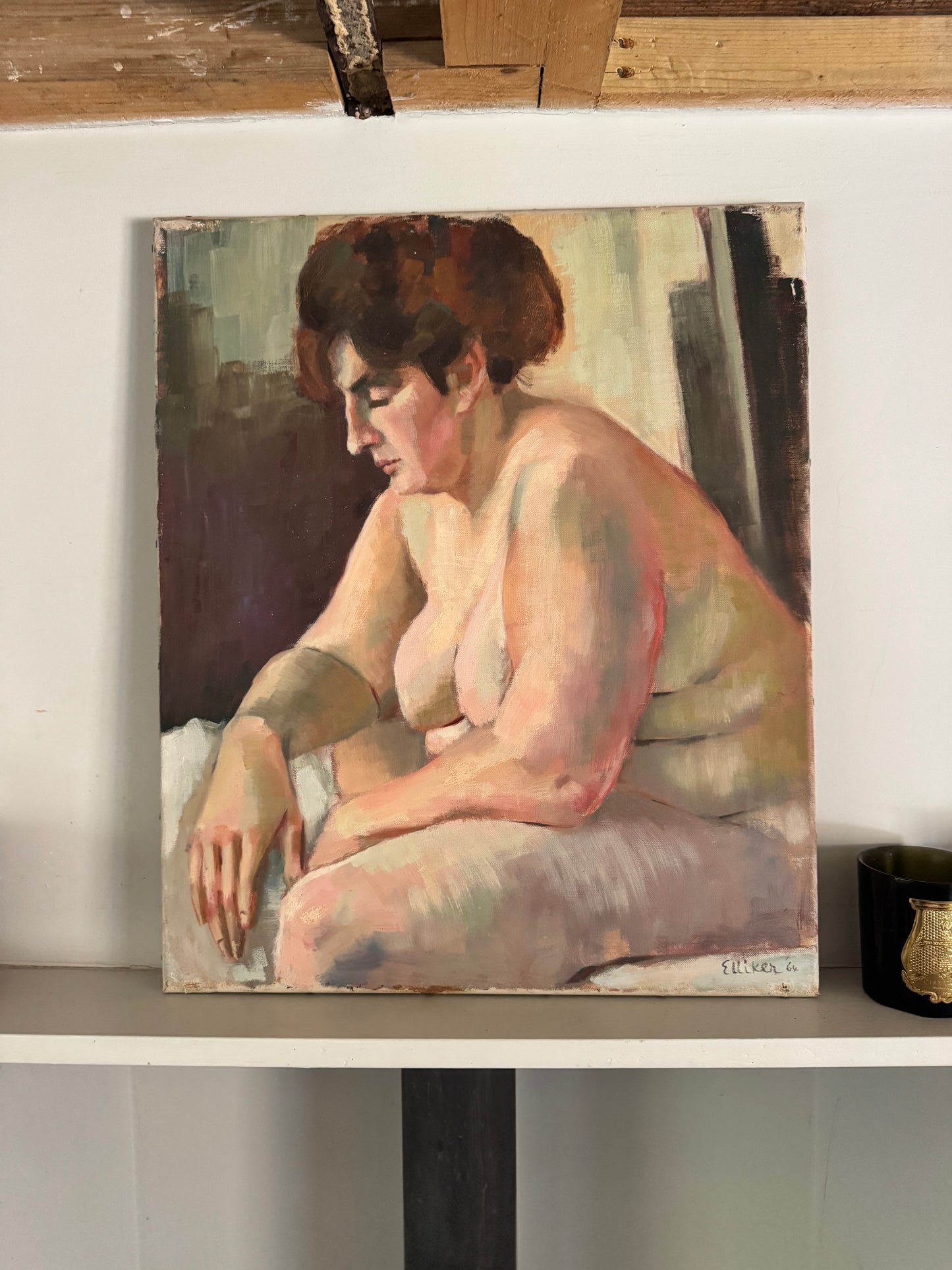 Beautiful Large Mid Century Nude Oil On Canvas