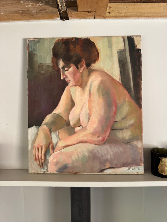 Beautiful Large Mid Century Nude Oil On Canvas