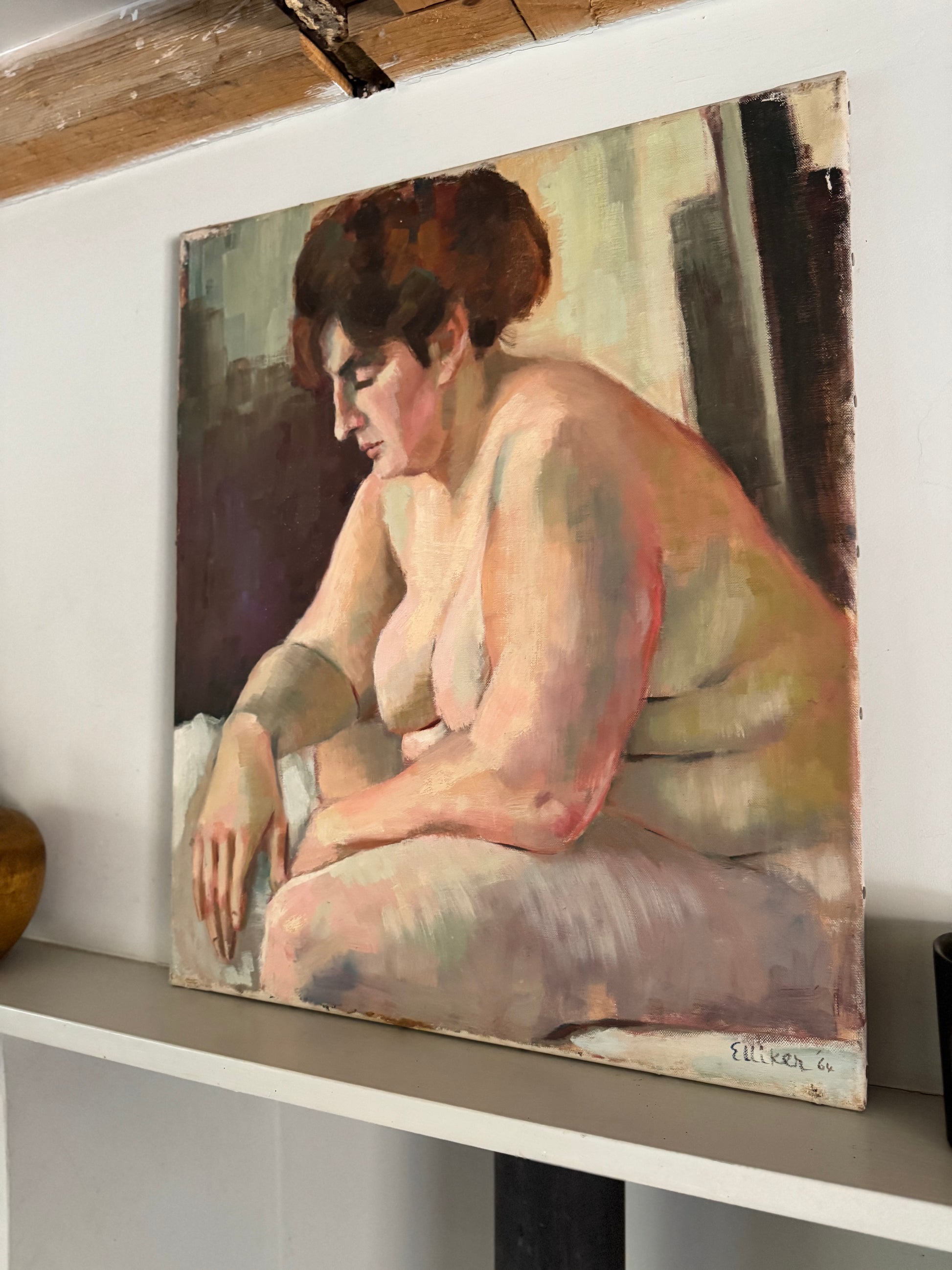 Beautiful Large Mid Century Nude Oil On Canvas