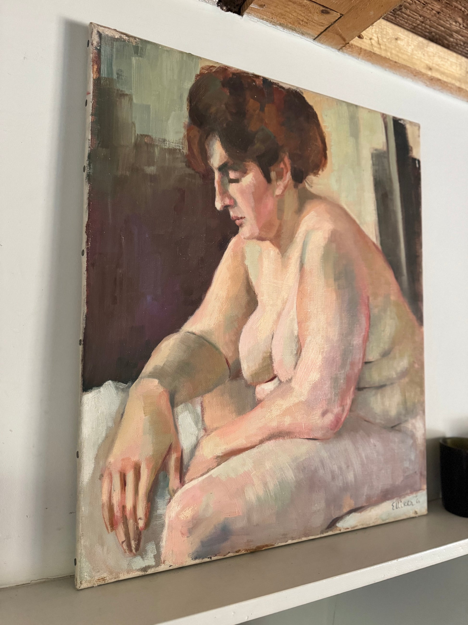 Beautiful Large Mid Century Nude Oil On Canvas