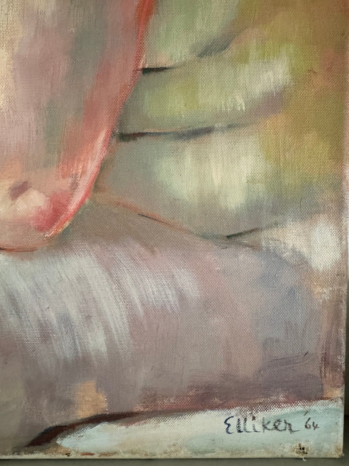 Beautiful Large Mid Century Nude Oil On Canvas