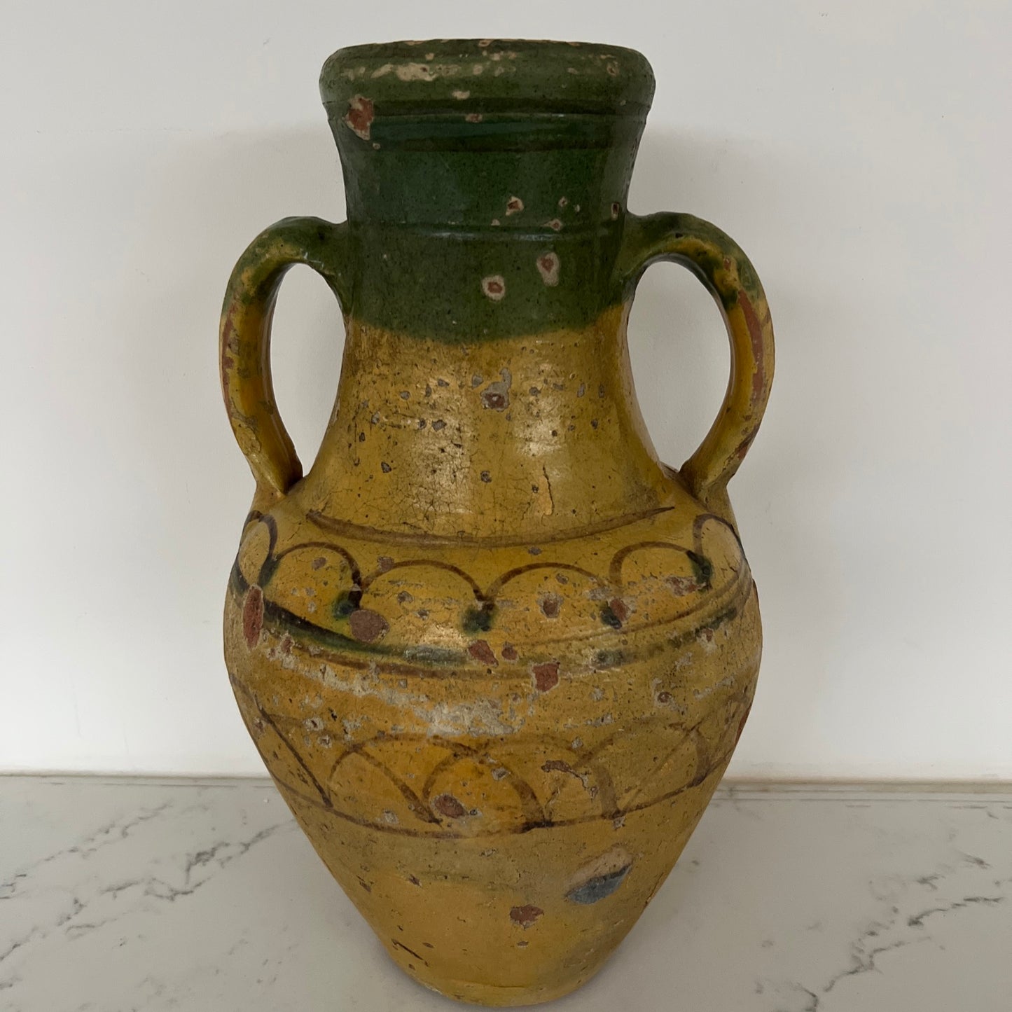 Vintage Hand Painted Mediterranean Glazed Terracotta Pot