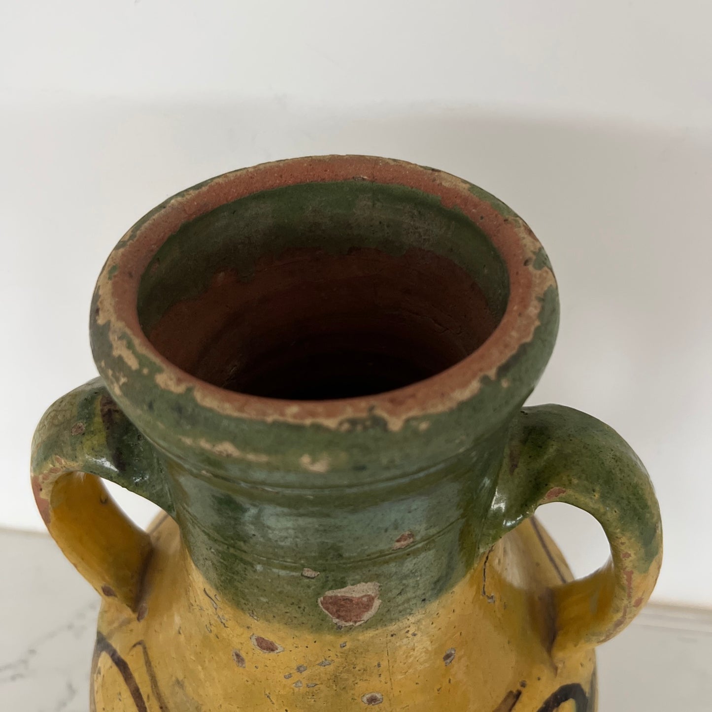 Vintage Hand Painted Mediterranean Glazed Terracotta Pot