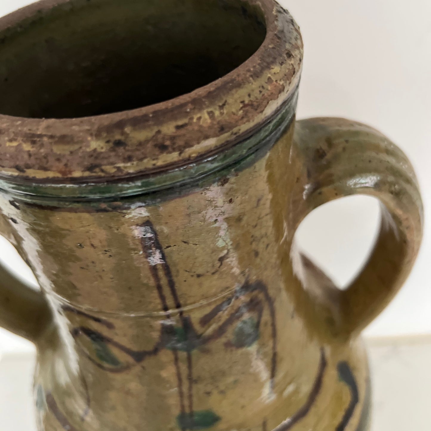 Vintage Hand Painted Mediterranean Glazed Terracotta Pot