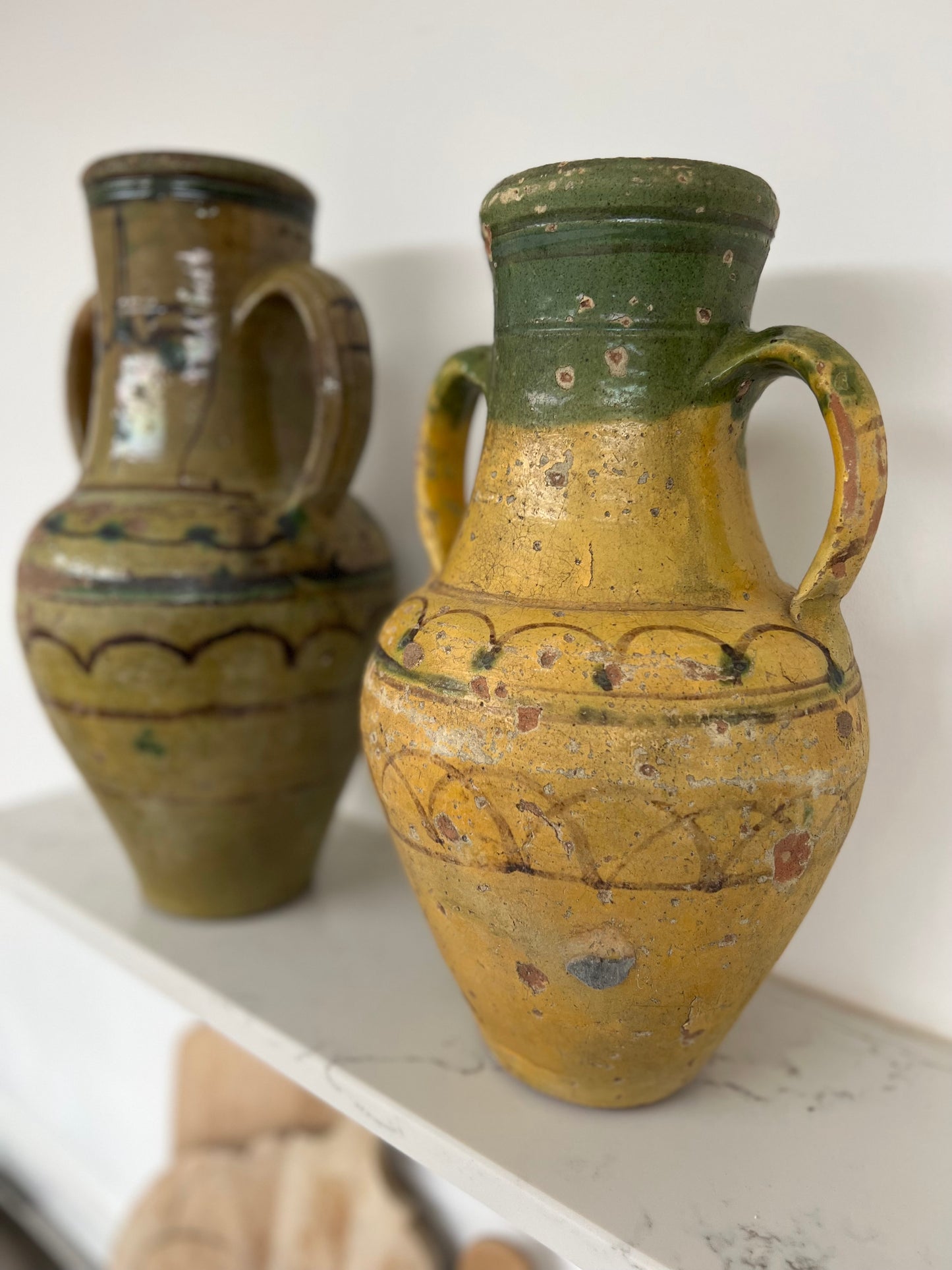 Vintage Hand Painted Mediterranean Glazed Terracotta Pot