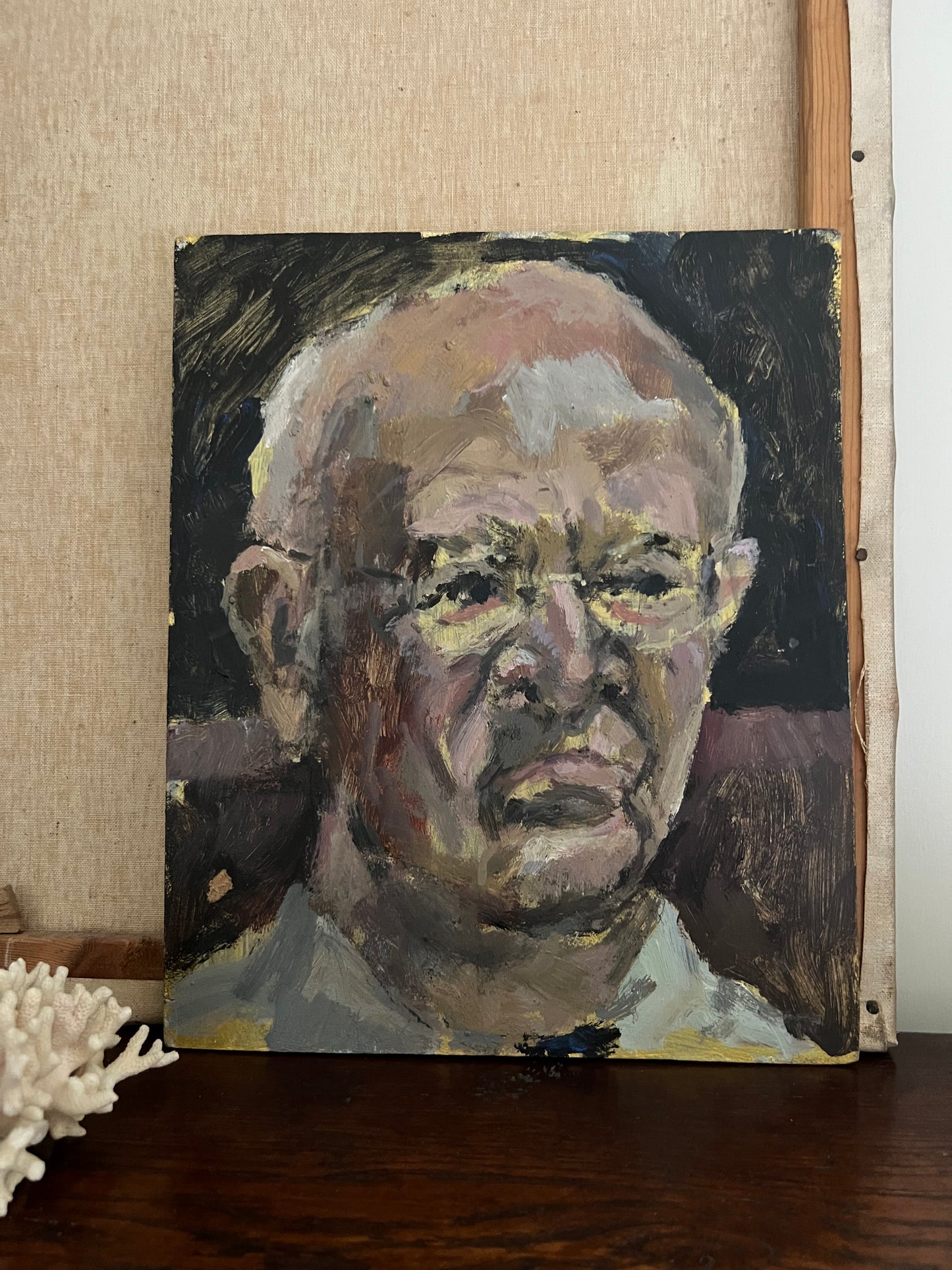 Vintage Mid Century Portrait On Board