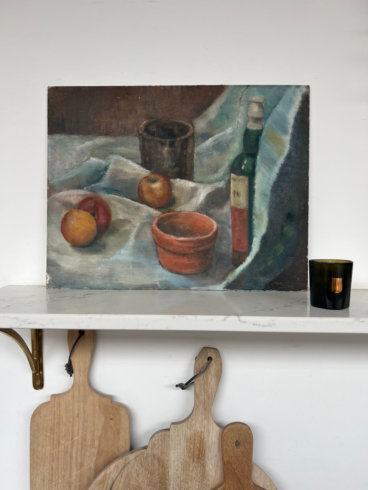 Mid Century Still Life Fruit & Wine Oil On Board