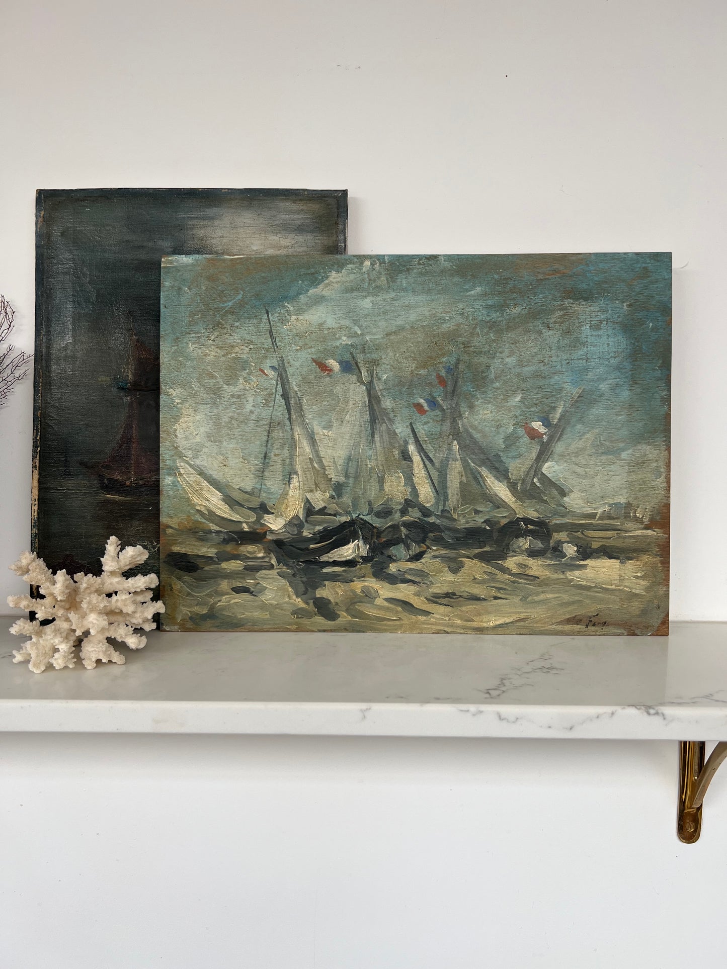 Vintage Oil On Board Seascape