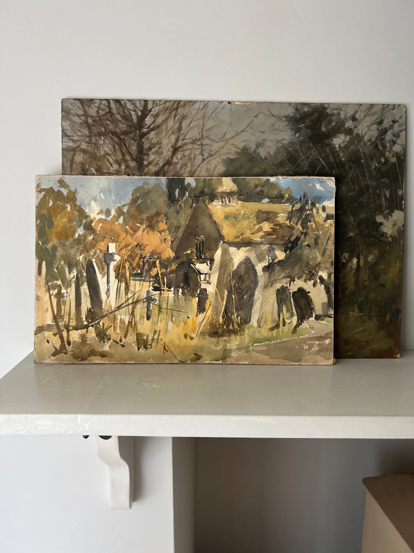 Vintage Mixed Media Church Landscape