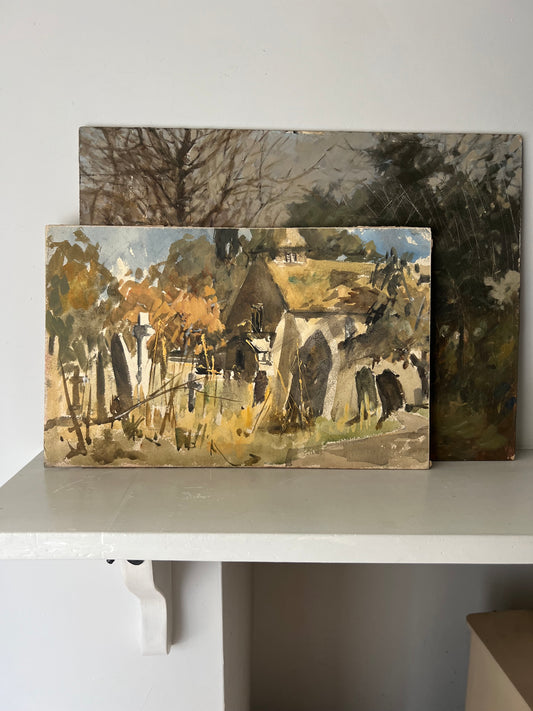 Vintage Mixed Media Church Landscape