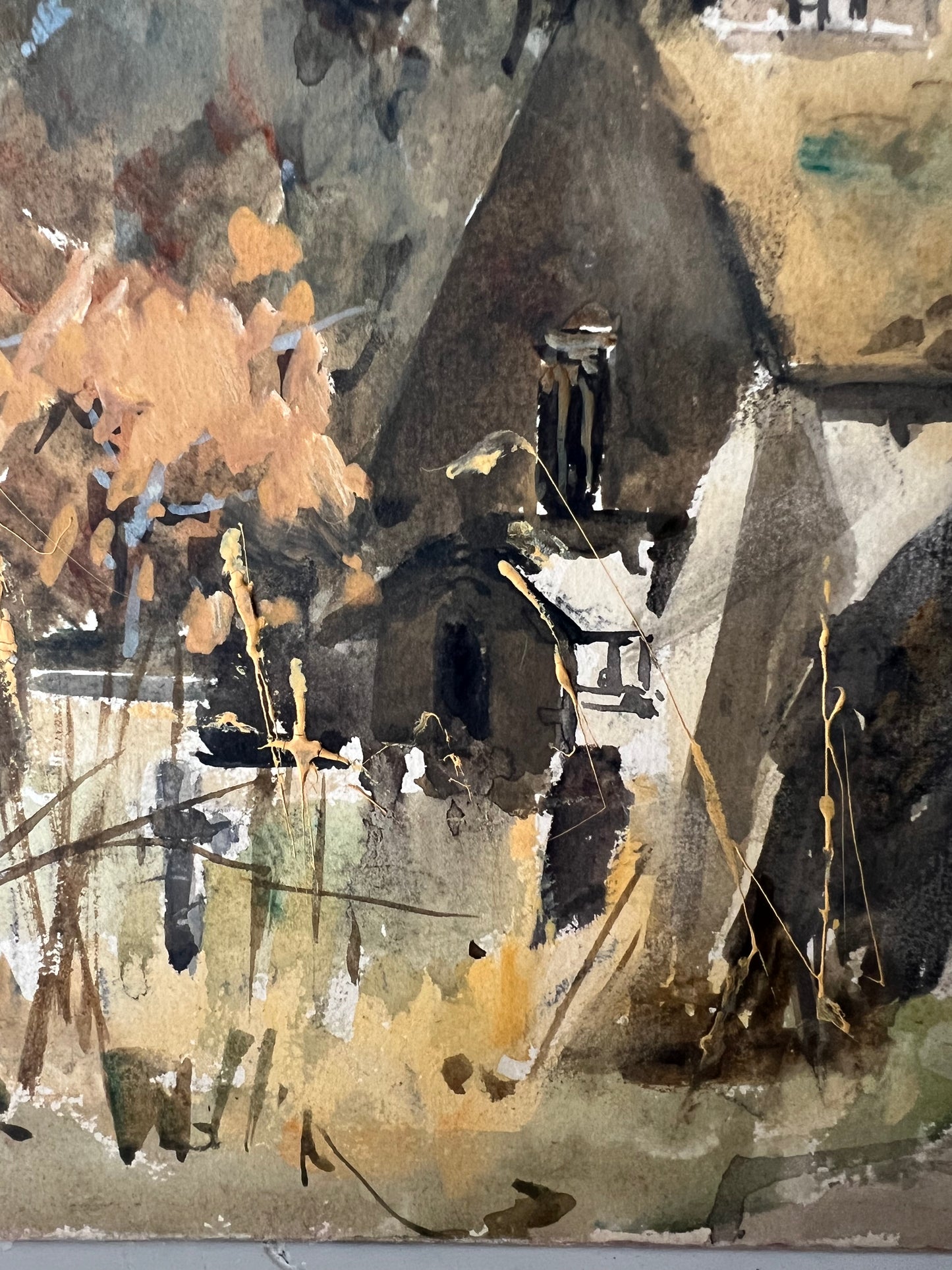 Vintage Mixed Media Church Landscape