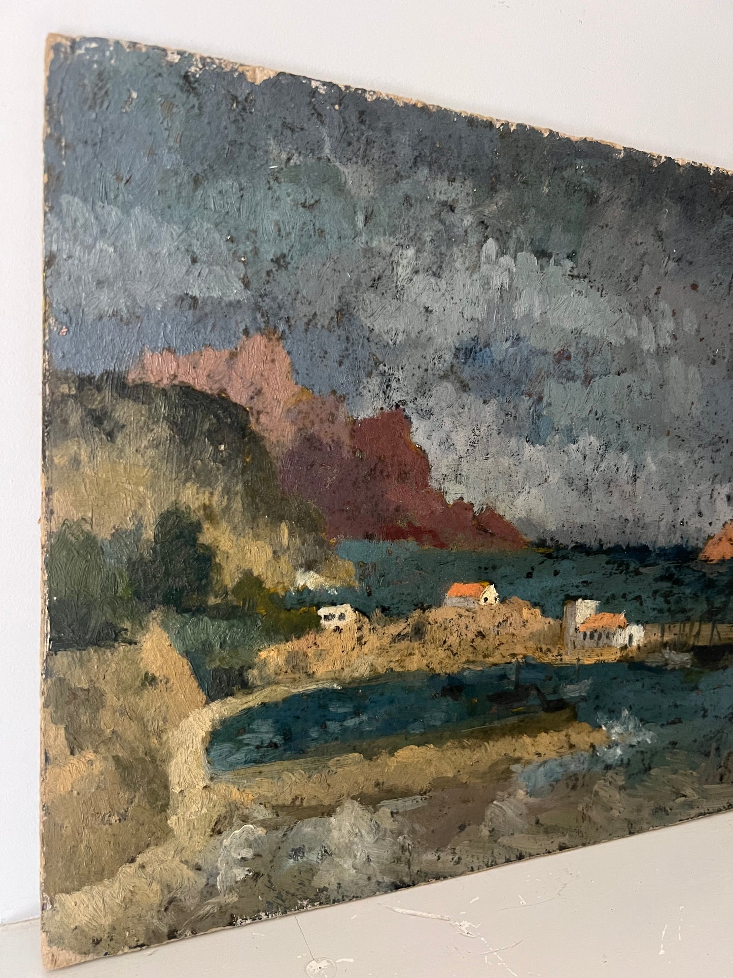 Vintage Oil On Board Spanish Coastal Landscape