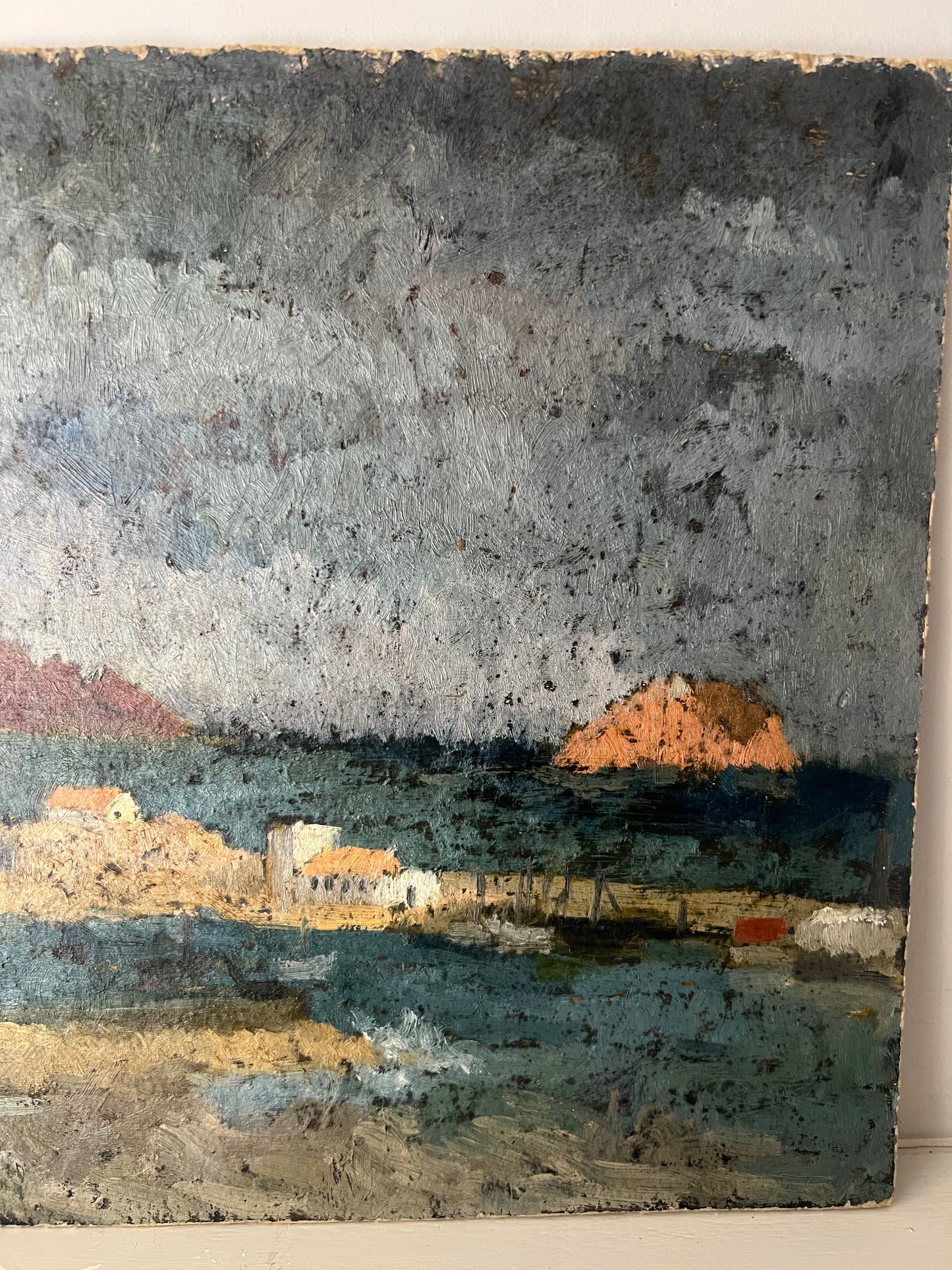 Vintage Oil On Board Spanish Coastal Landscape