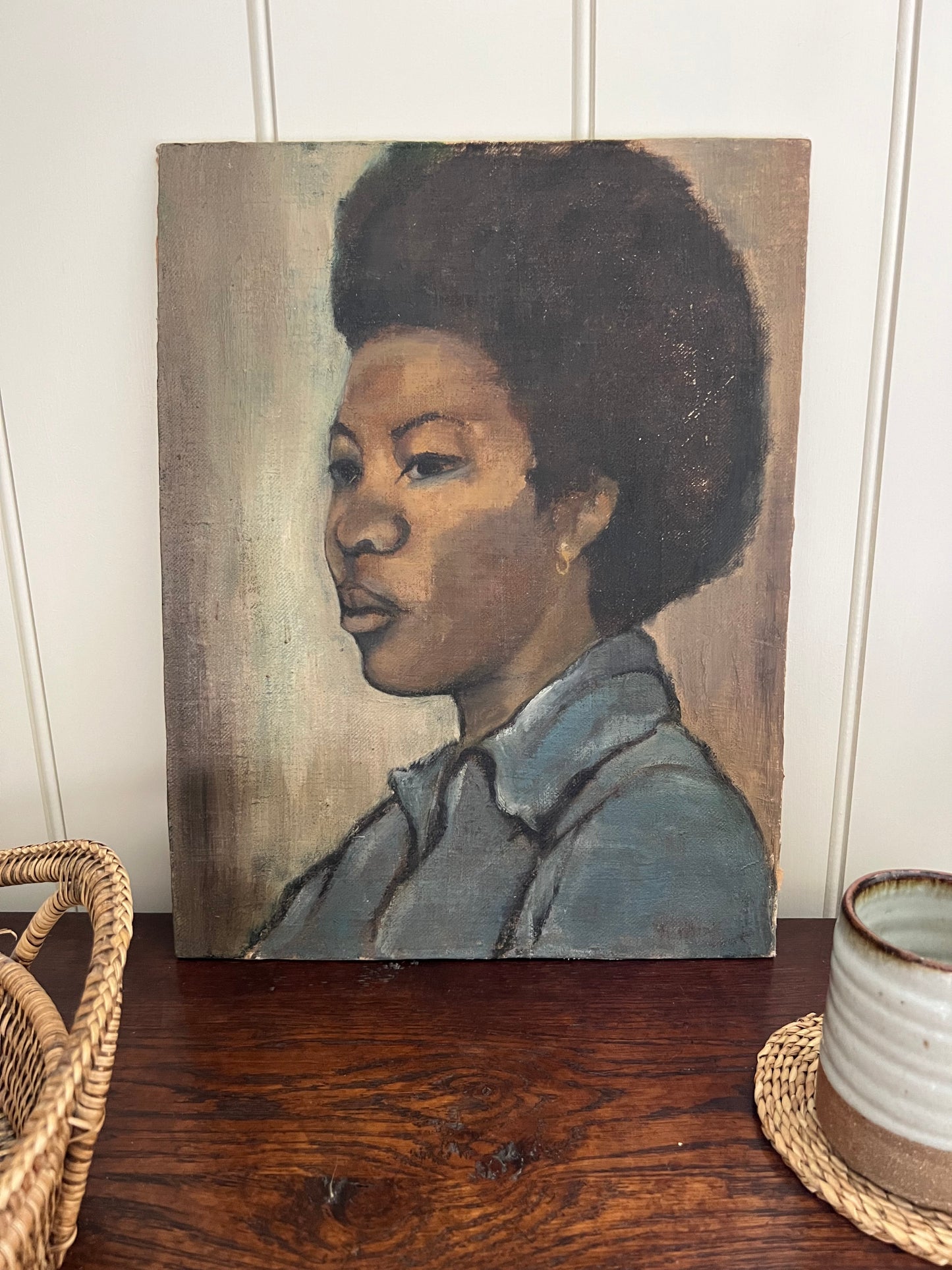 Vintage Mid Century Portrait On Board