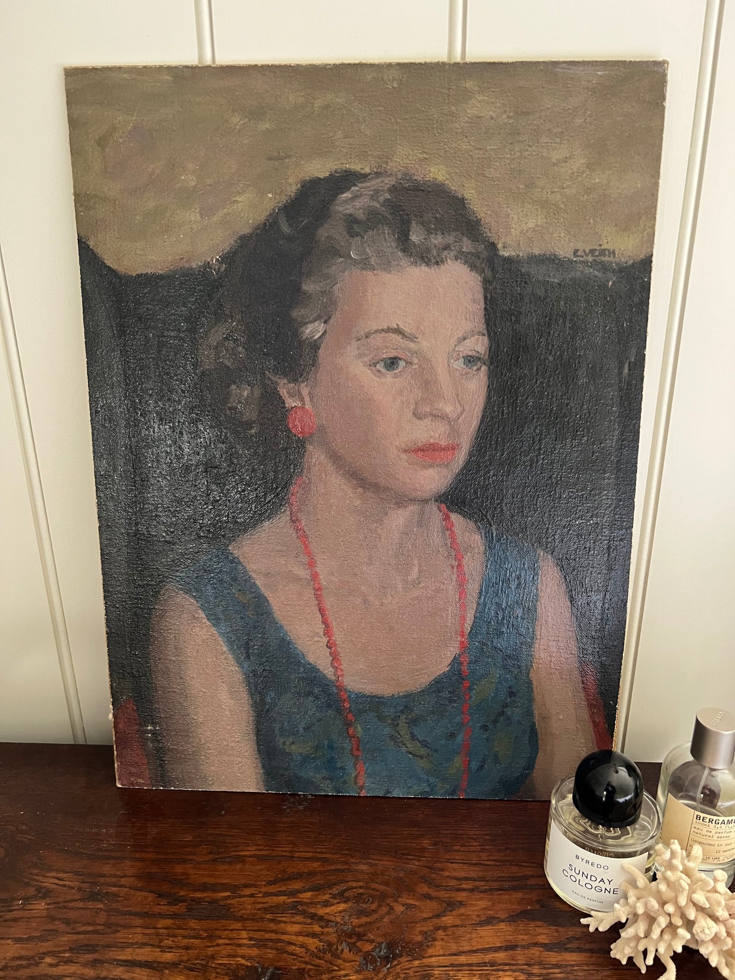 Vintage Mid Century Portrait On Board Signed