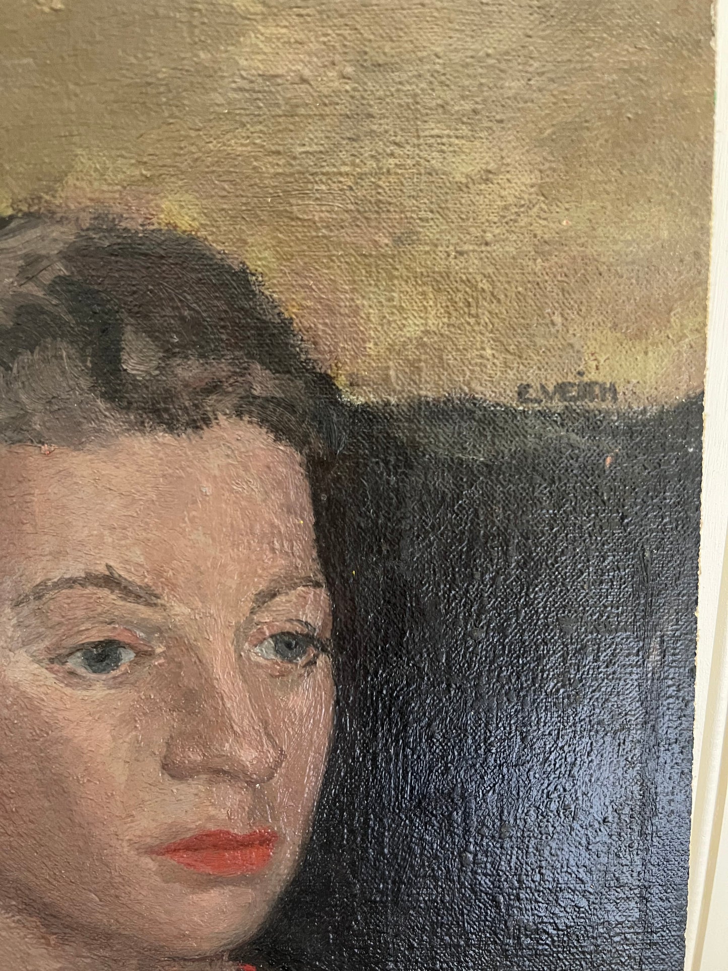 Vintage Mid Century Portrait On Board Signed