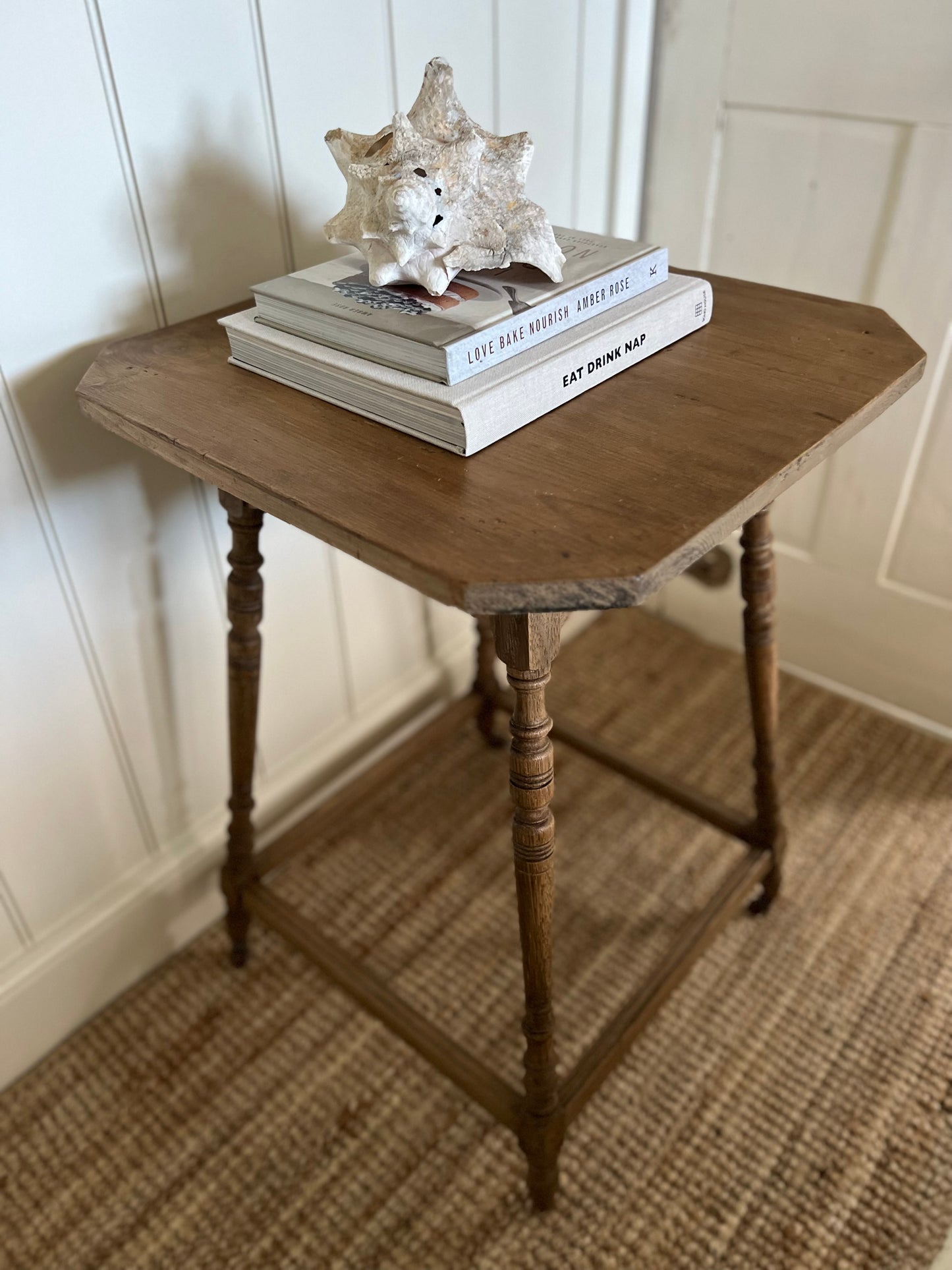 Elegant Vintage Oak Side Table On Castors