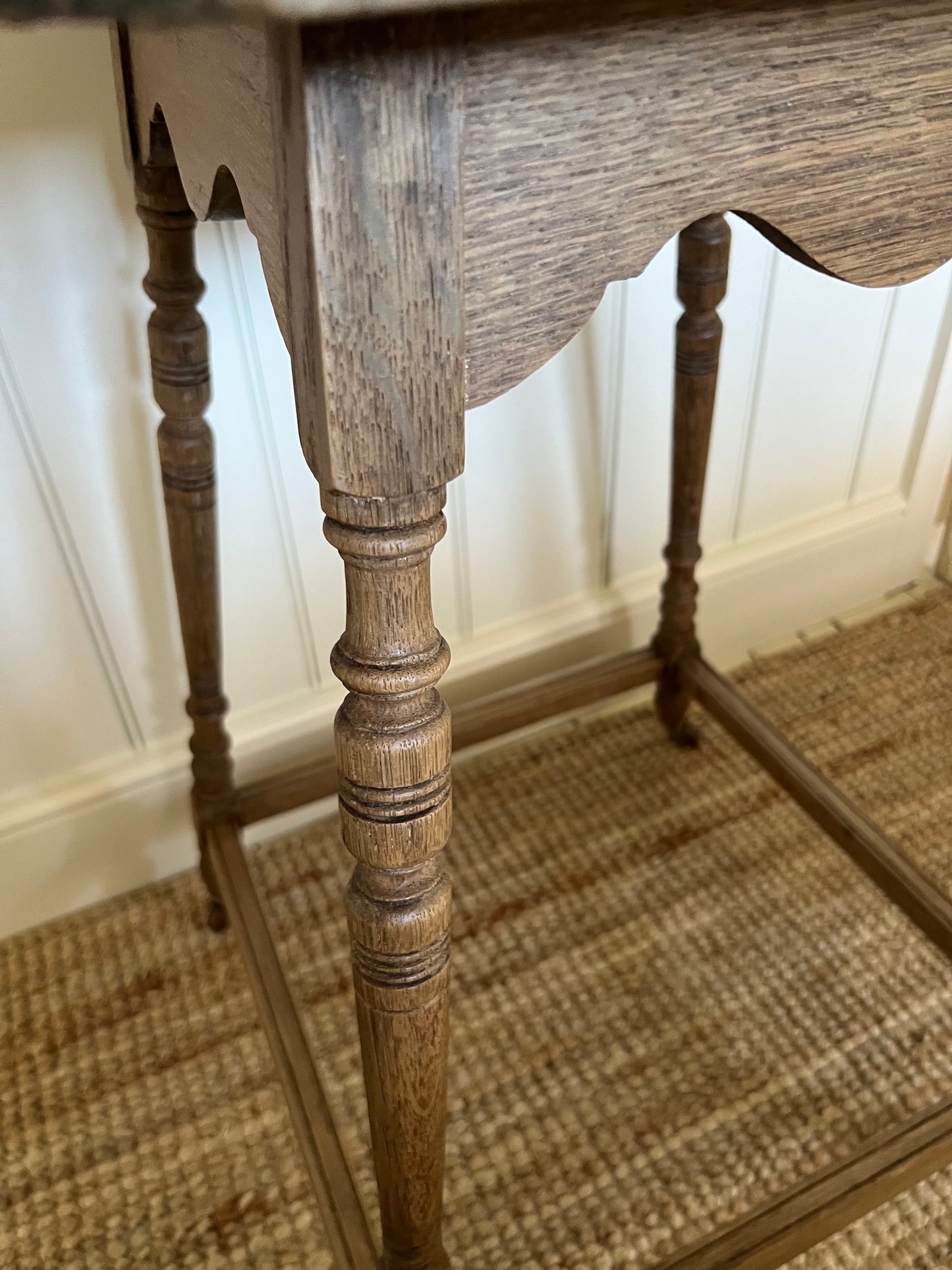 Elegant Vintage Oak Side Table On Castors