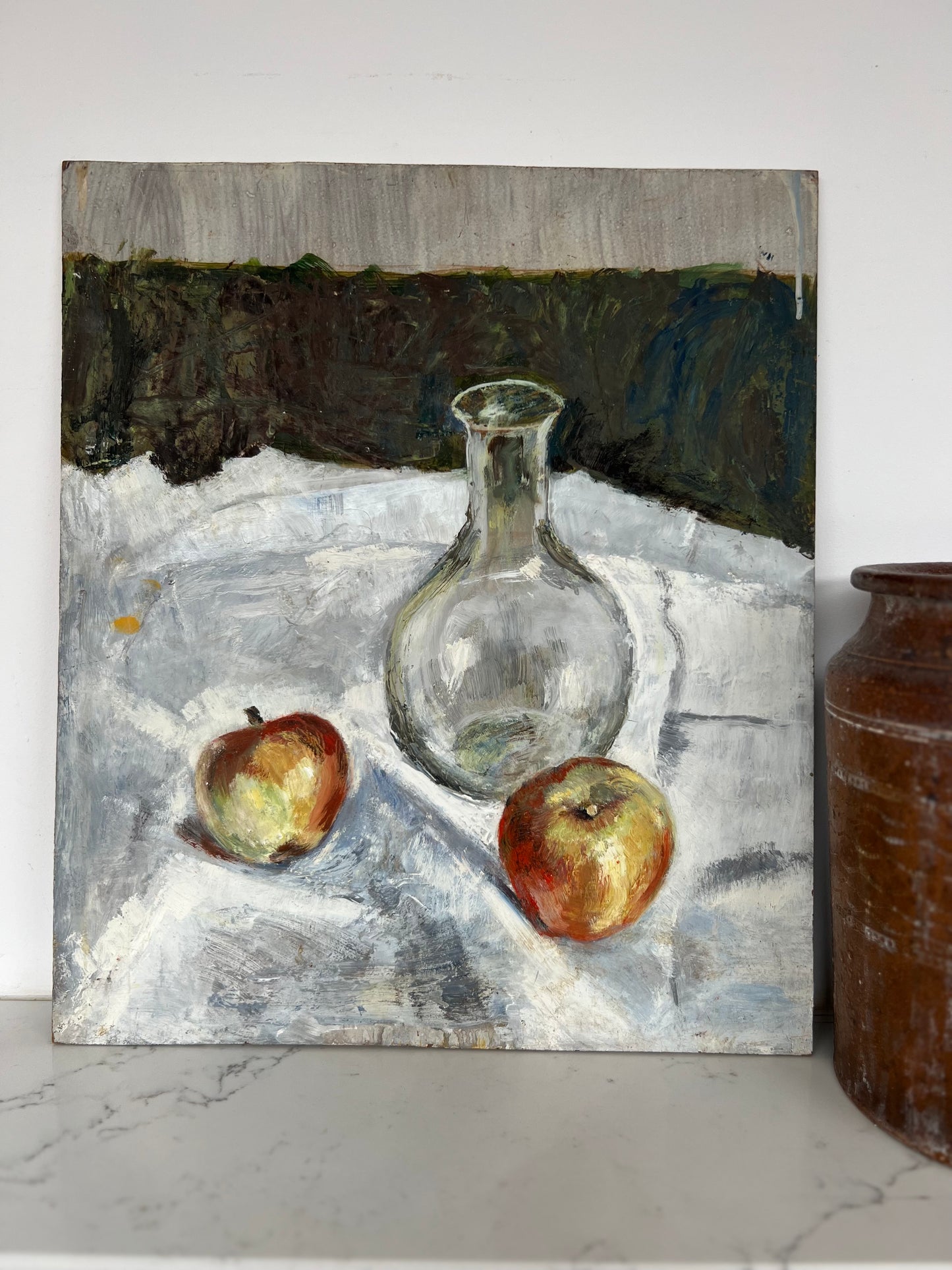 Vintage Mid Century Still Life Bootle & Apples On Board