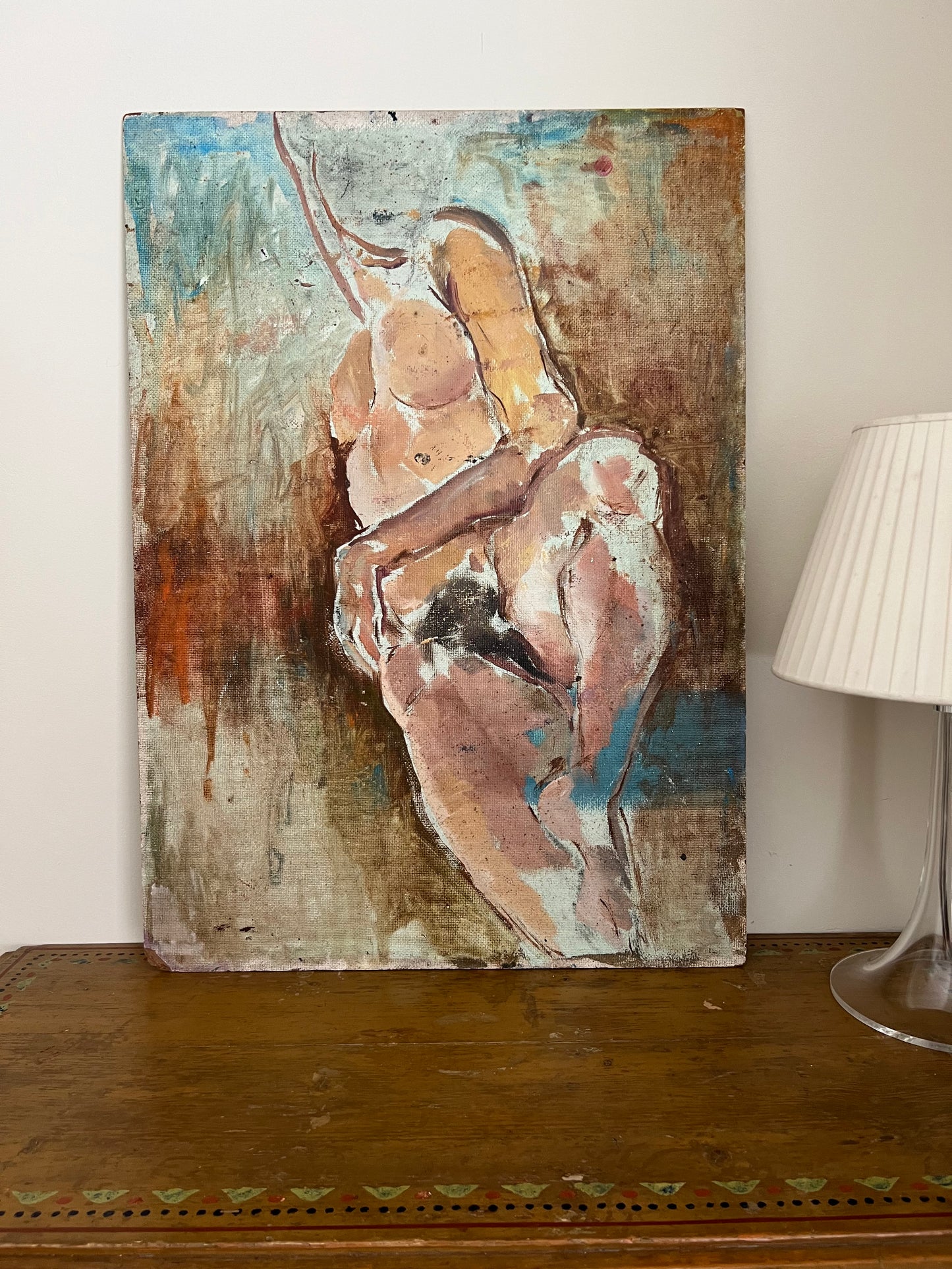 Large Mid Century Oil On Board Nude Still Life Study