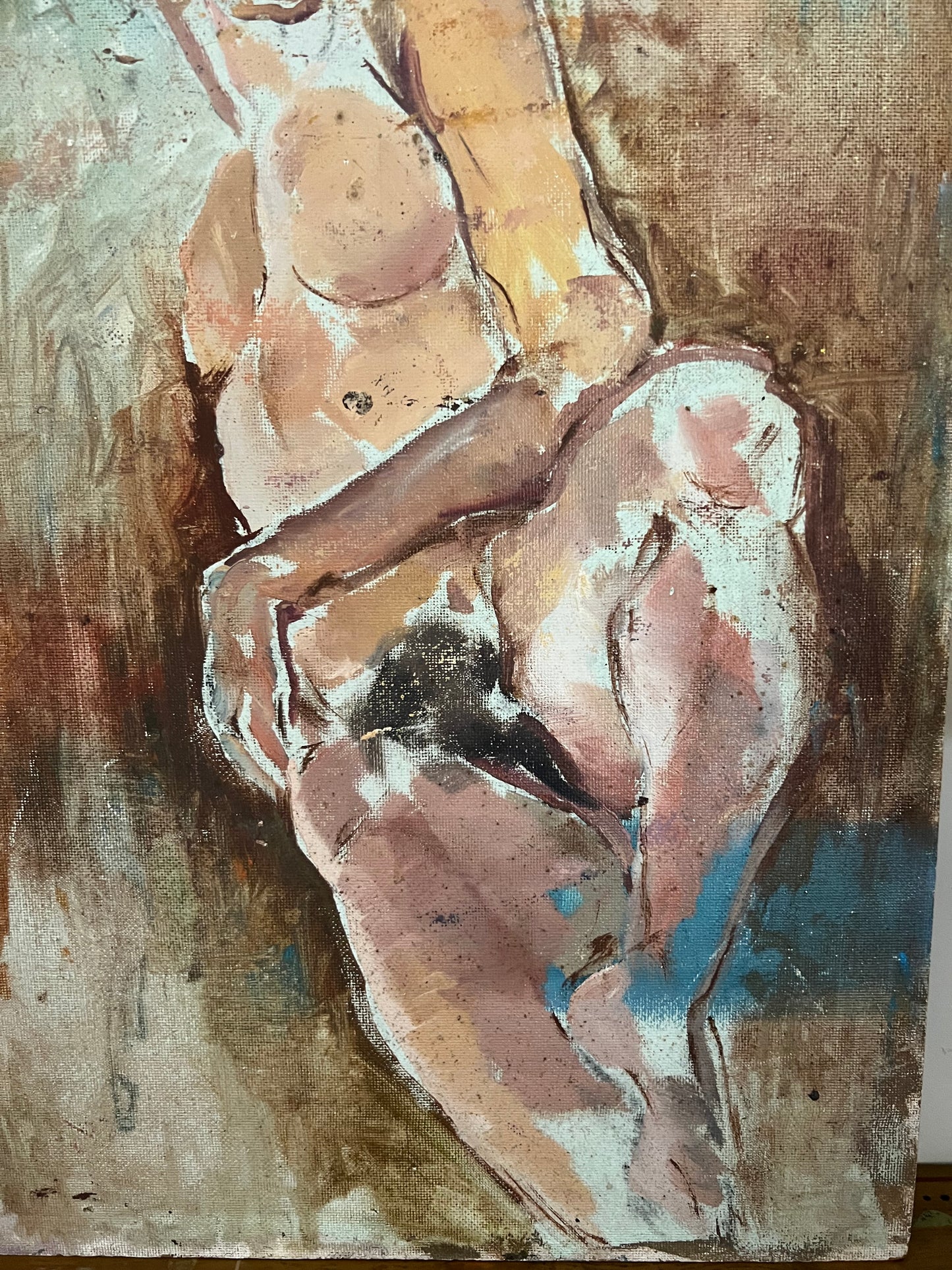 Large Mid Century Oil On Board Nude Still Life Study