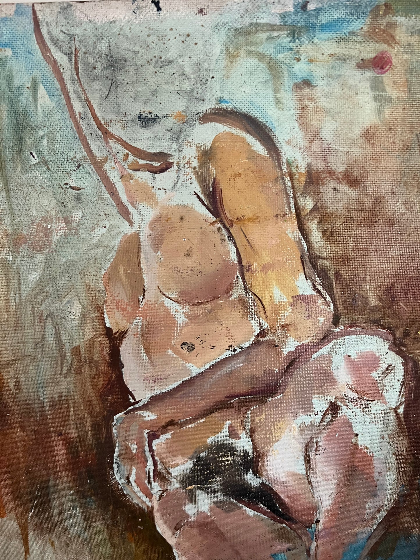 Large Mid Century Oil On Board Nude Still Life Study