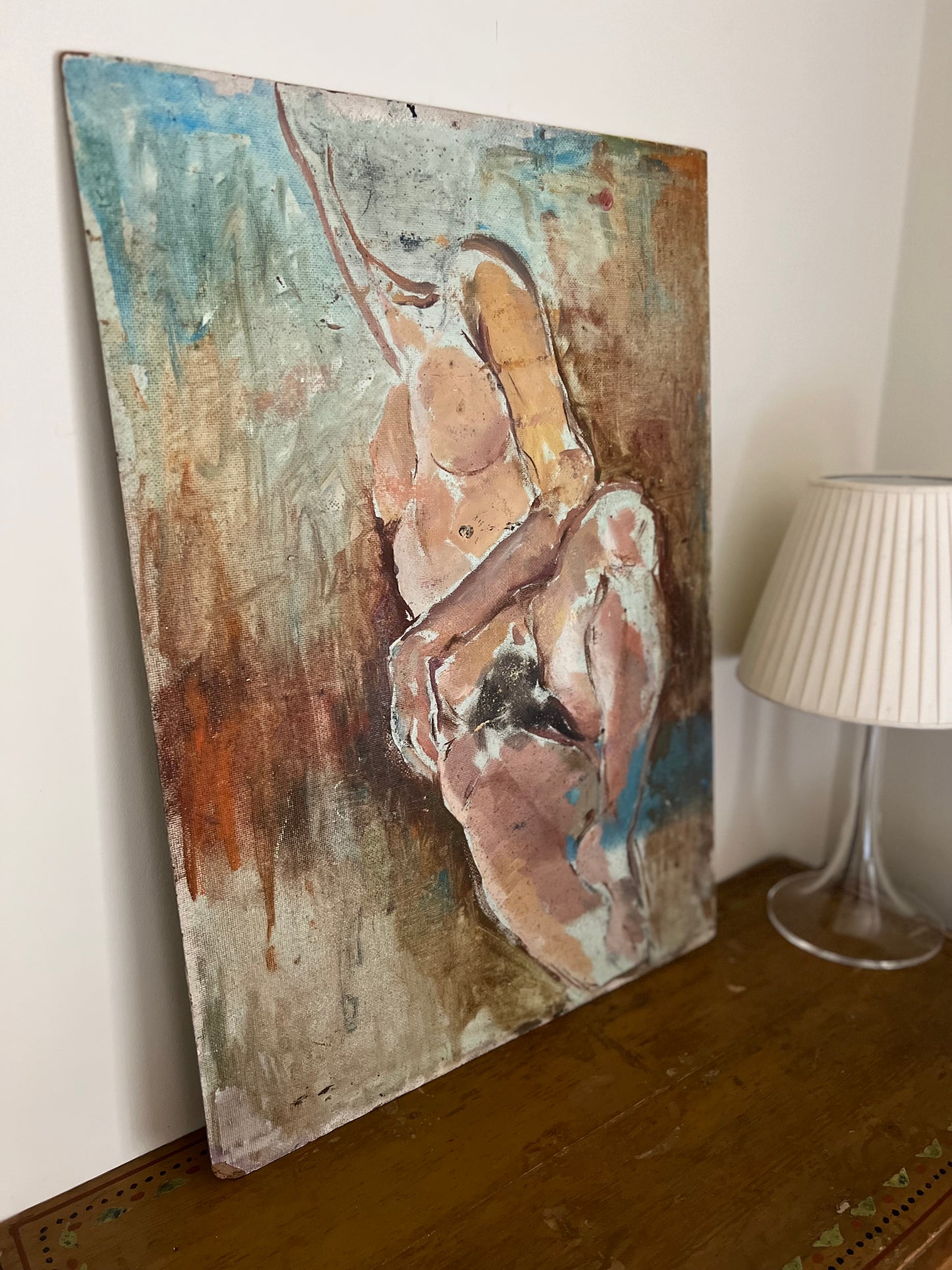 Large Mid Century Oil On Board Nude Still Life Study