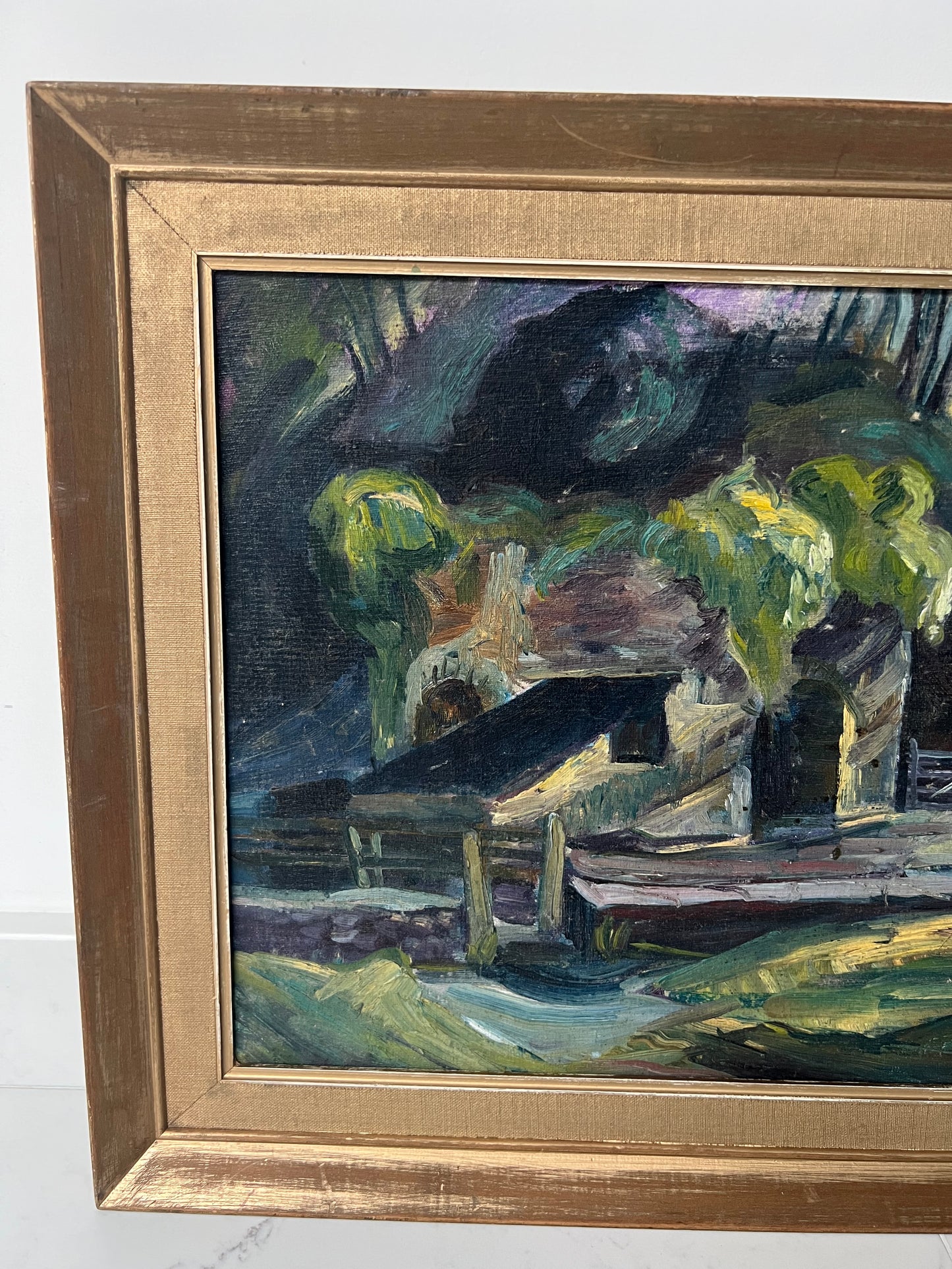 Mid Century Framed Oil On Board Landscape Study