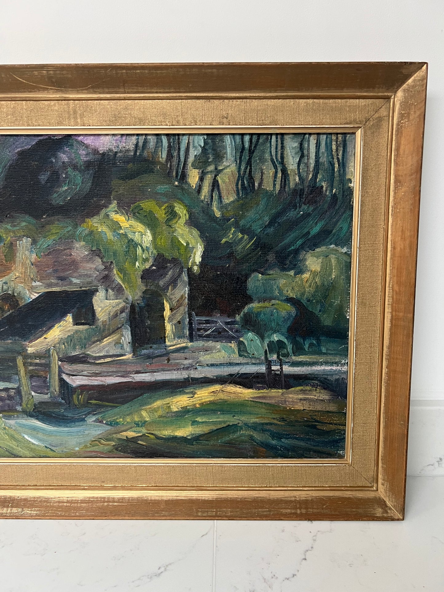 Mid Century Framed Oil On Board Landscape Study