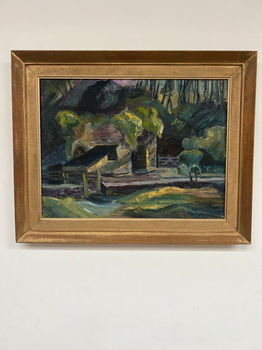 Mid Century Framed Oil On Board Landscape Study