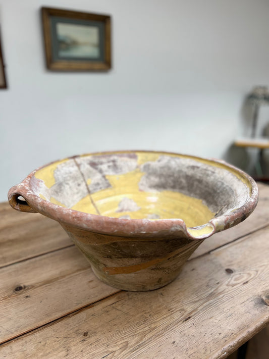 antique 19th century French terracotta tian dairy bowl