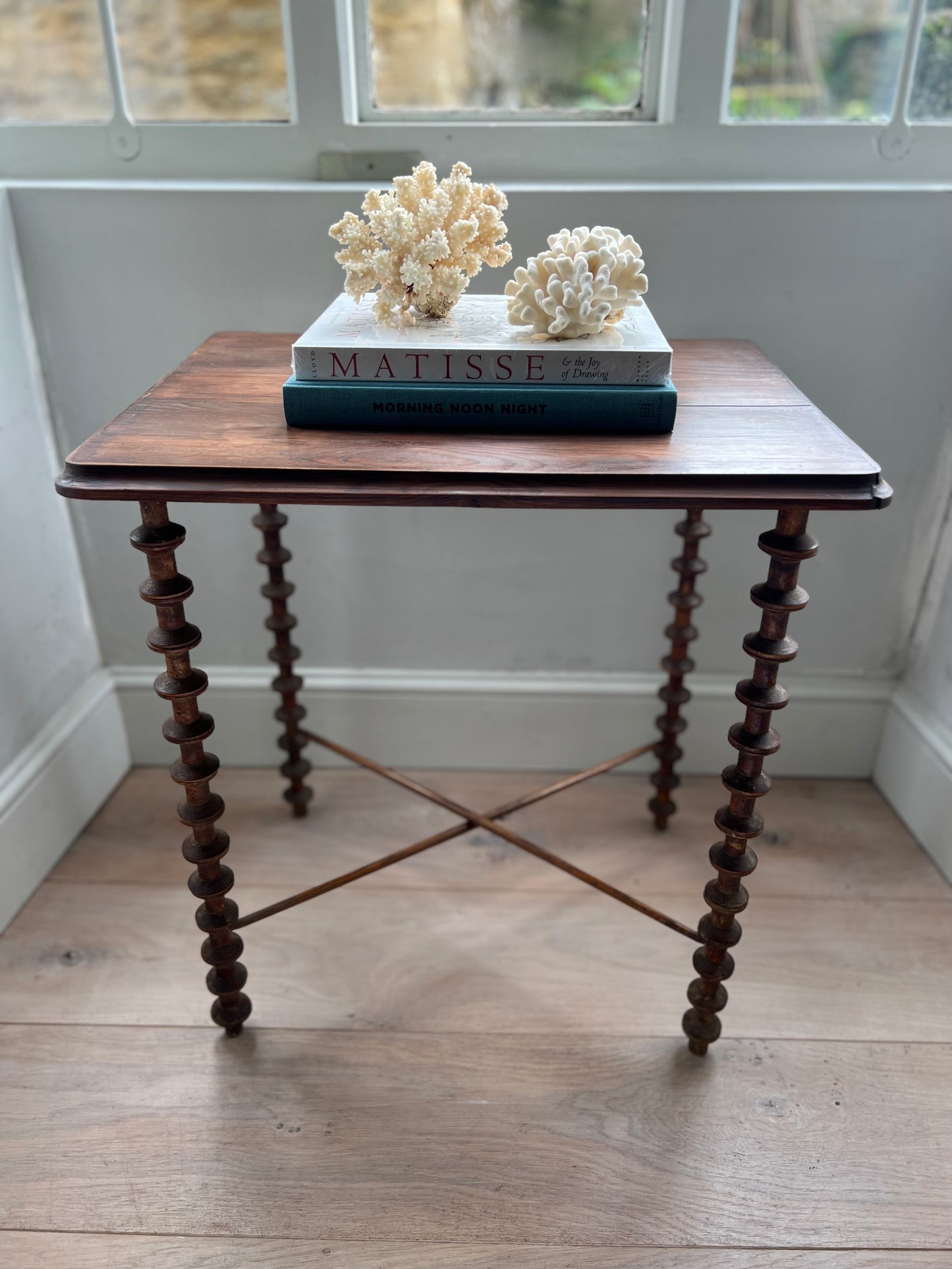 Rare Antique French Folk Art Spool Side Table