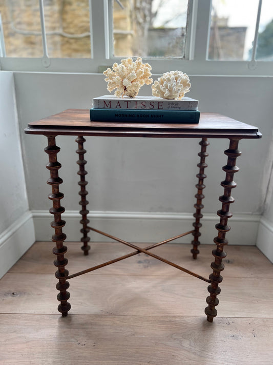 Rare Antique French Folk Art Spool Side Table